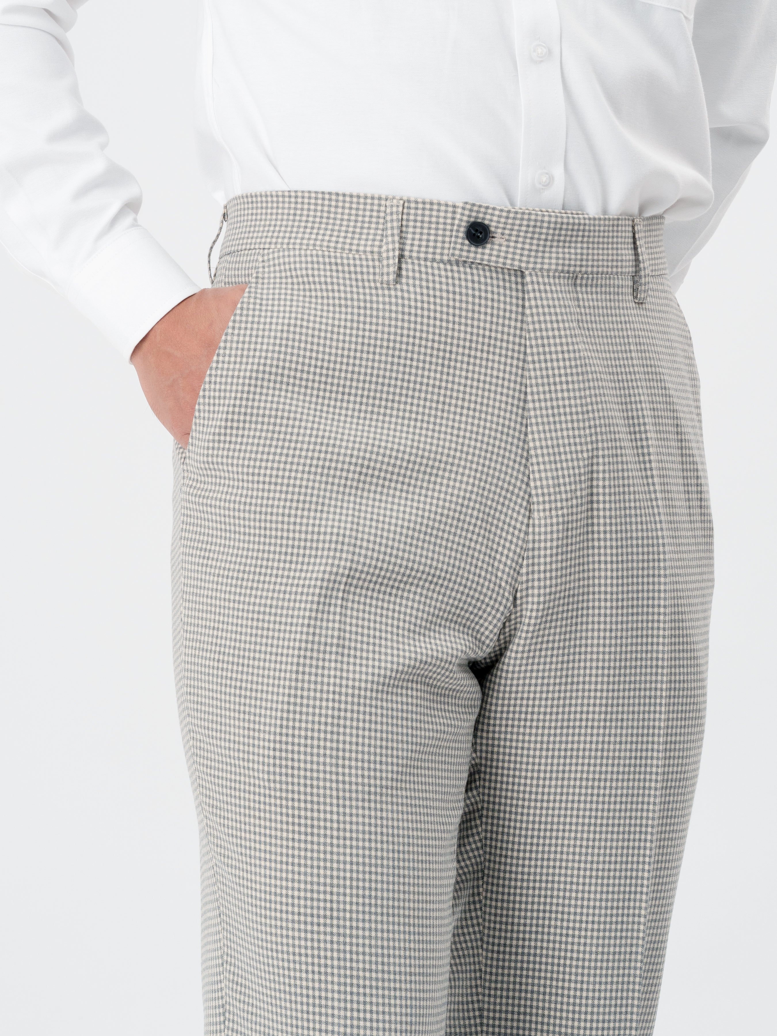 Trousers With Belt Loop - Ash Grey Plaid (Stretchable) | Zeve Shoes