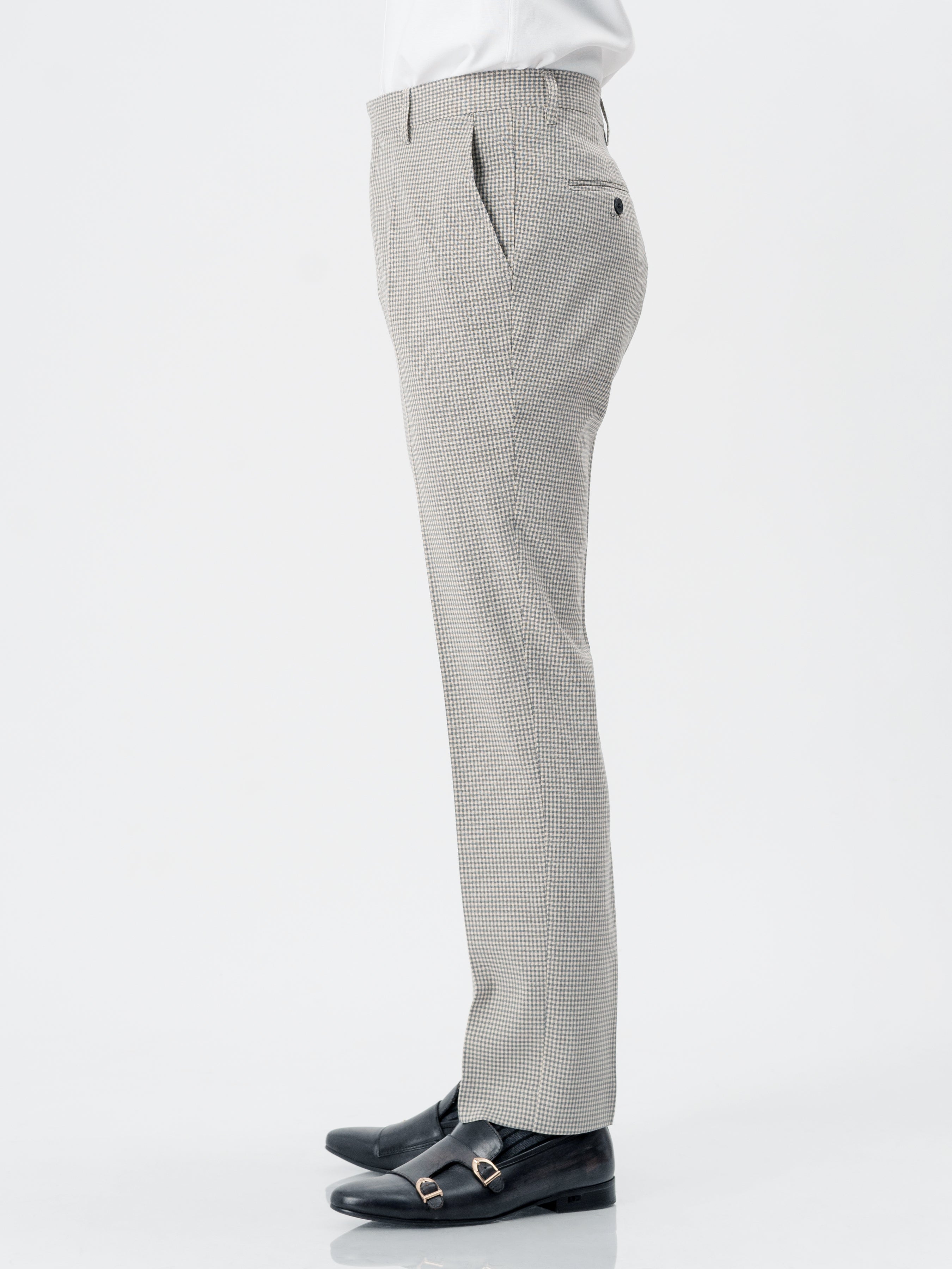 Trousers With Belt Loop -  Ash Grey Plaid (Stretchable)