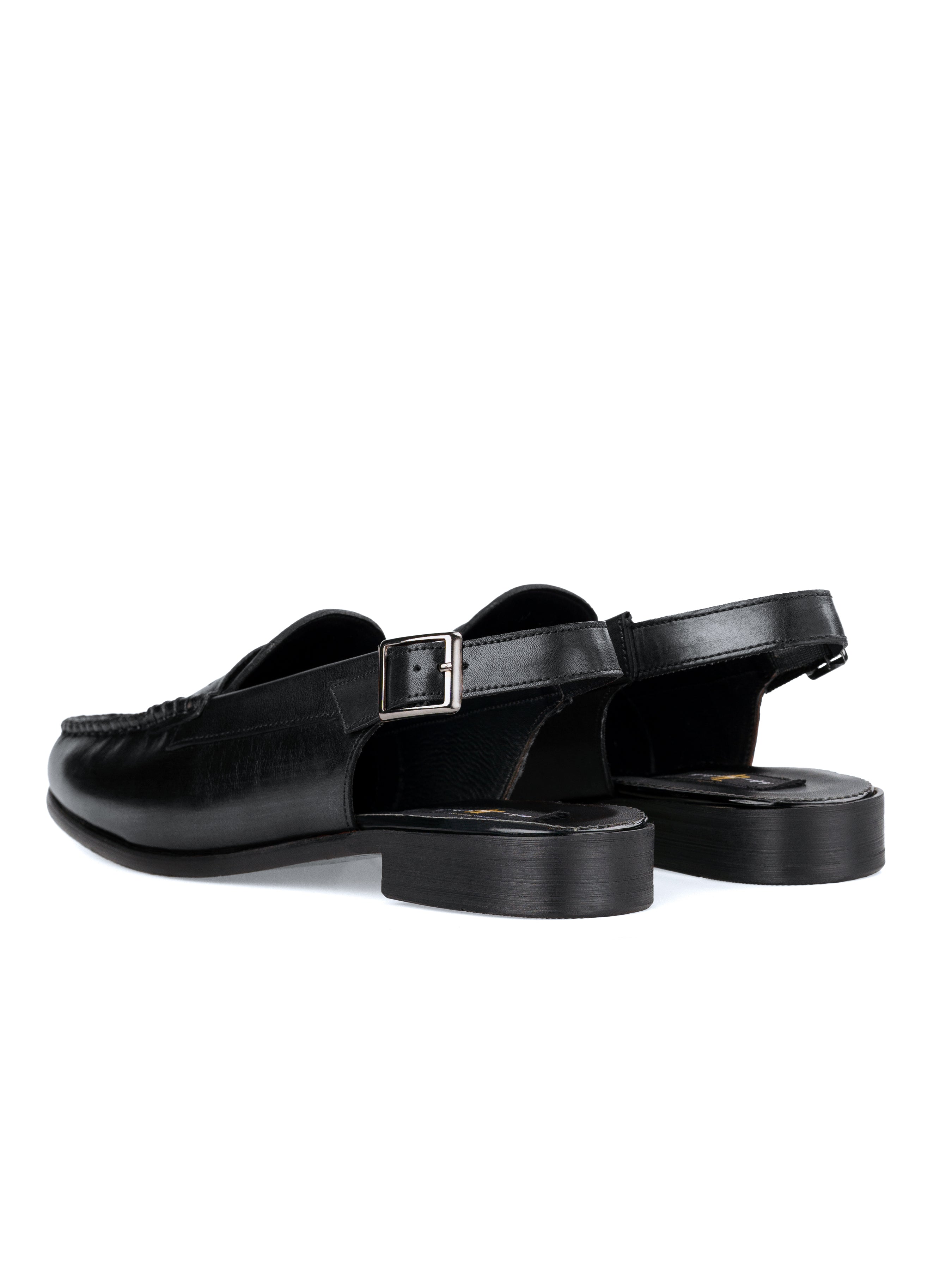 Penelope Penny Slingback Sandal - Black Leather