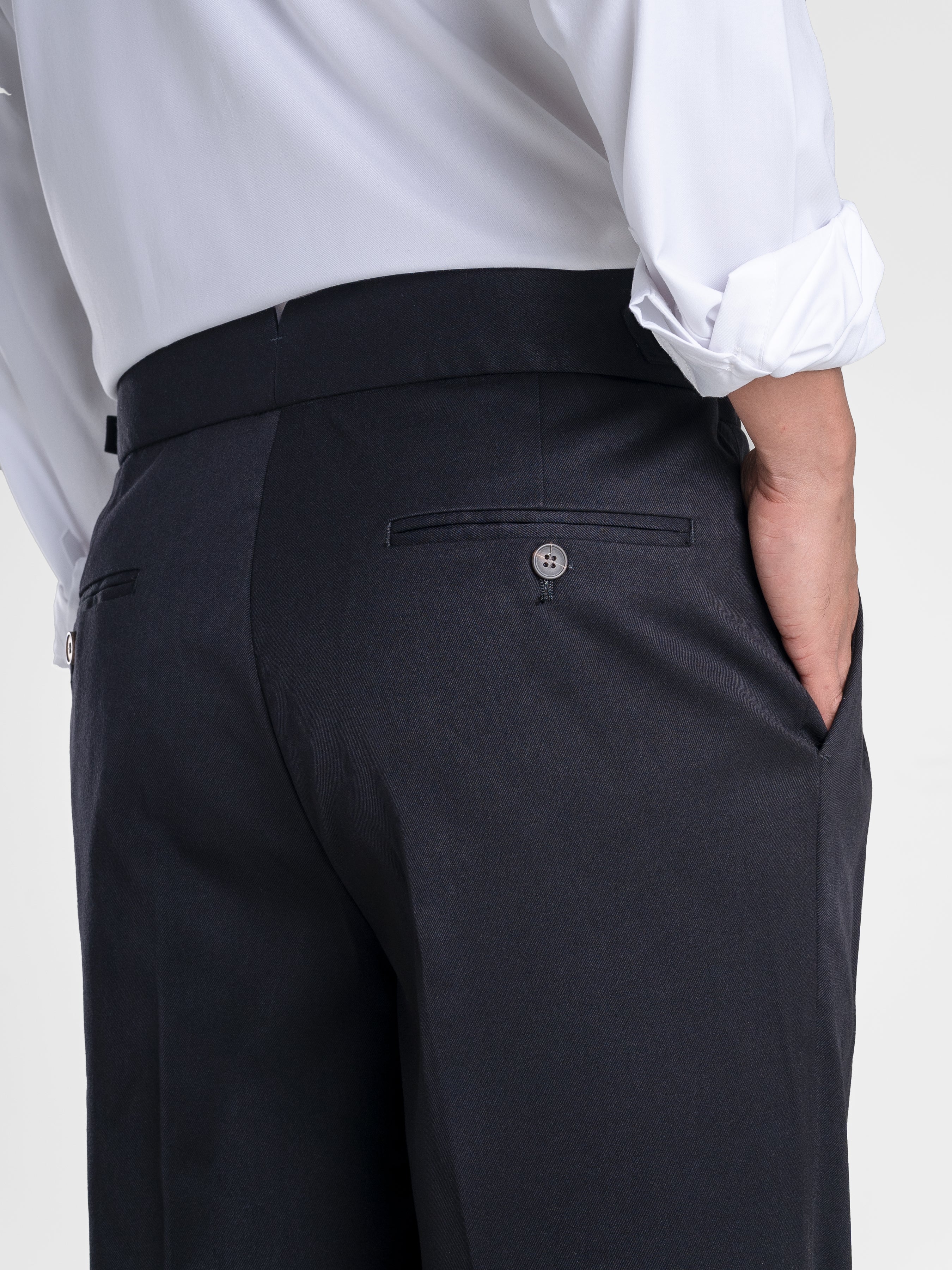 Trousers With Side Adjusters - Black Solid Cuffed (Stretchable)