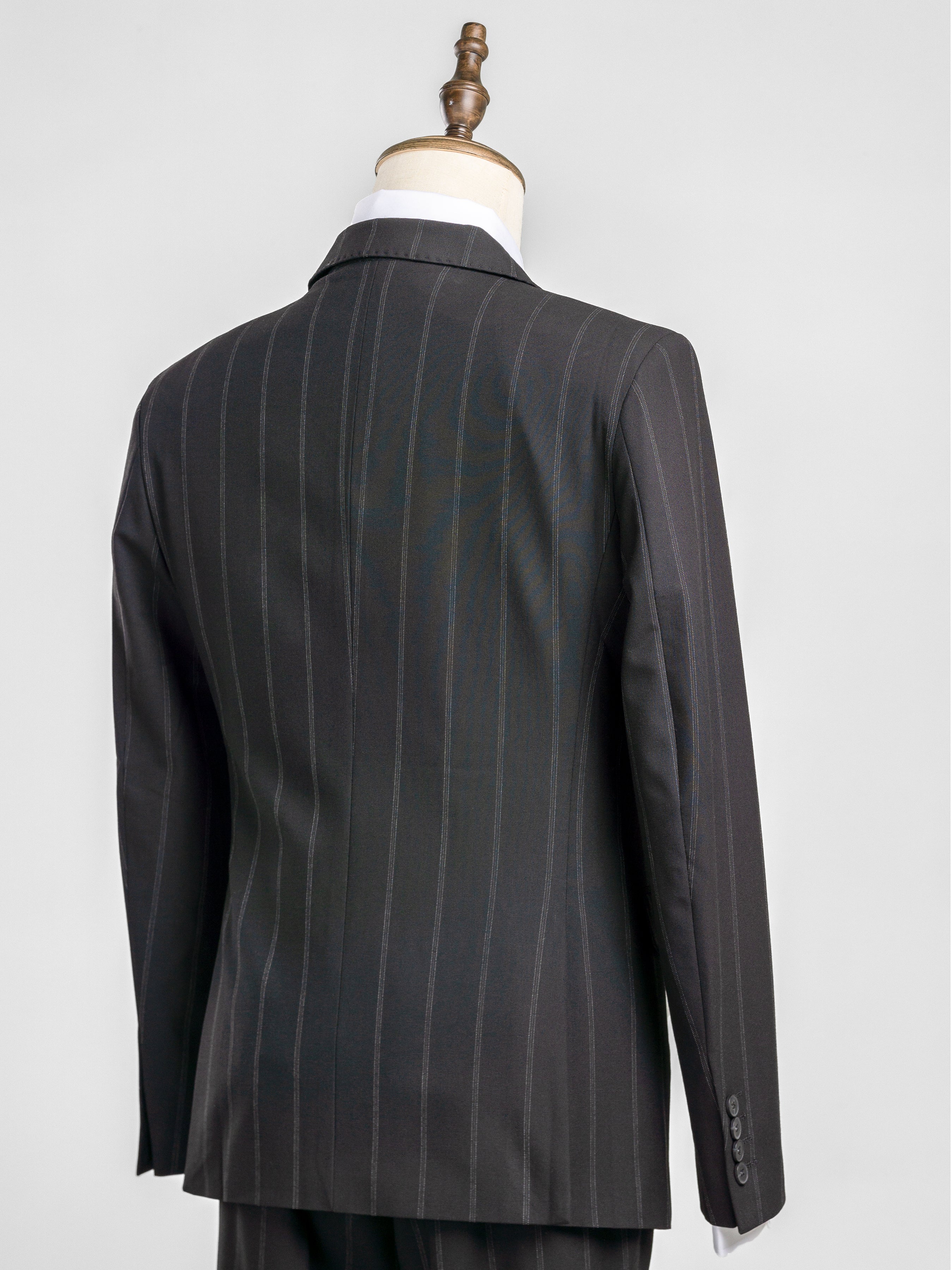 Double Breasted Suit Blazer - Black Wide Stripes (Peak Lapel)