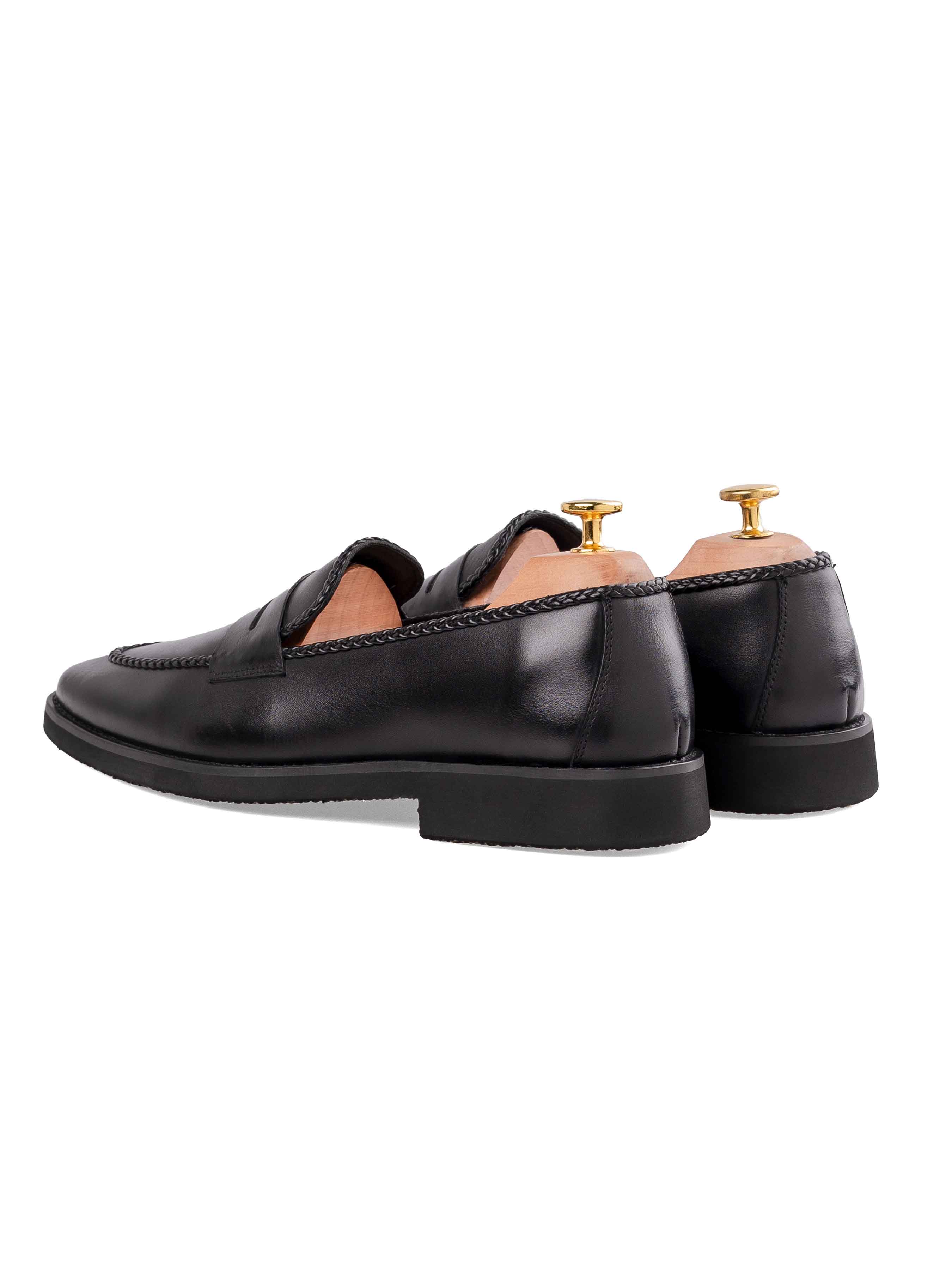 Braided Penny Loafer - Solid Black (Crepe Sole)