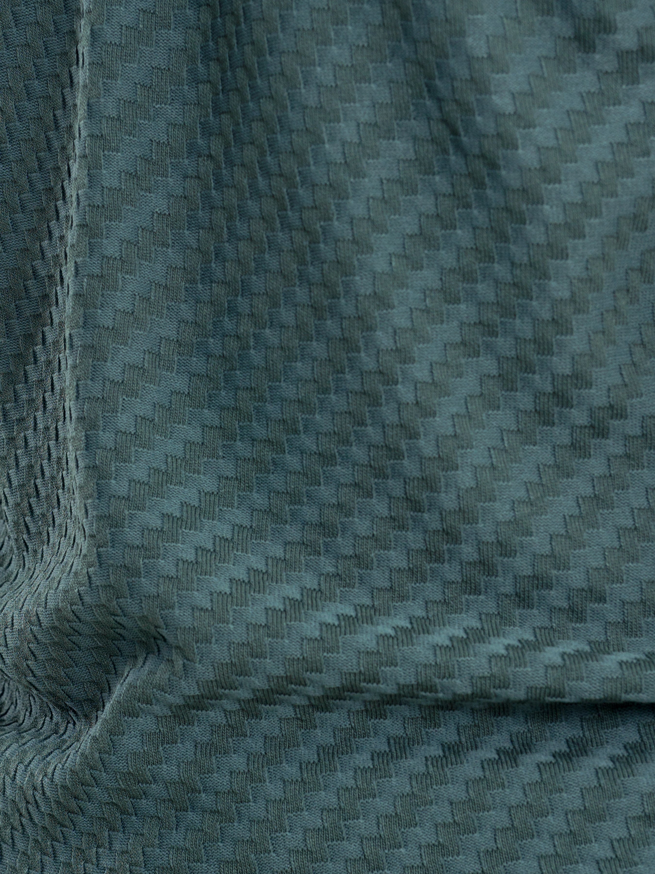 Basketweave Knit Polo Tee - Forest Green