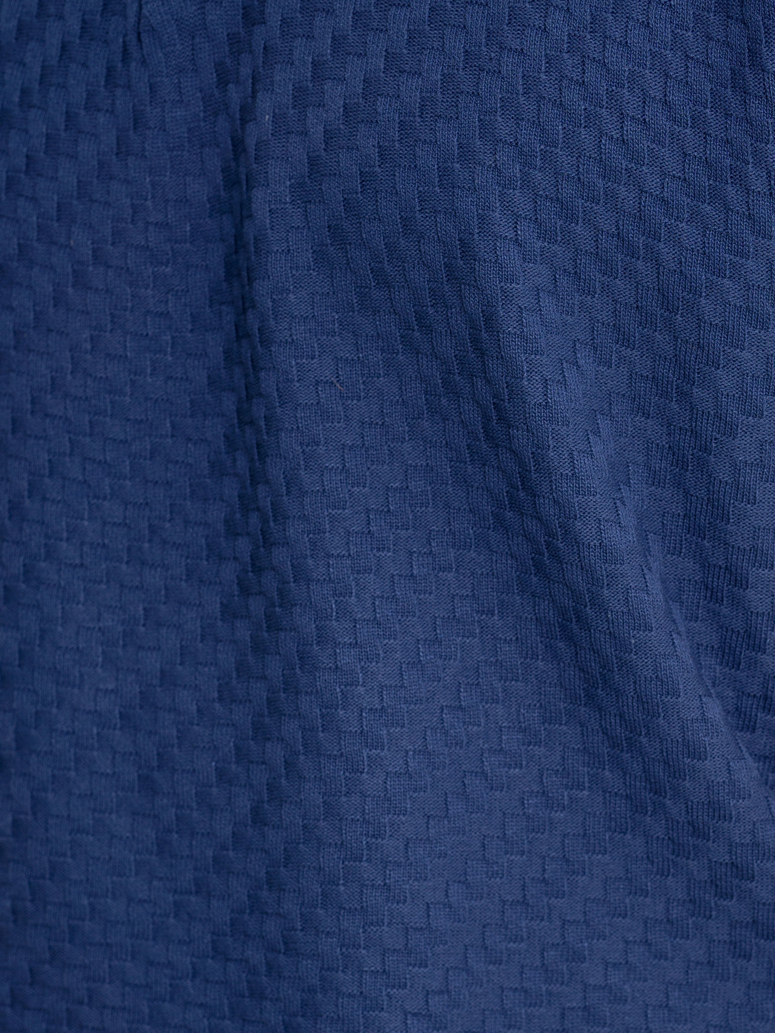 Basketweave Knit Polo Tee - Steel Blue