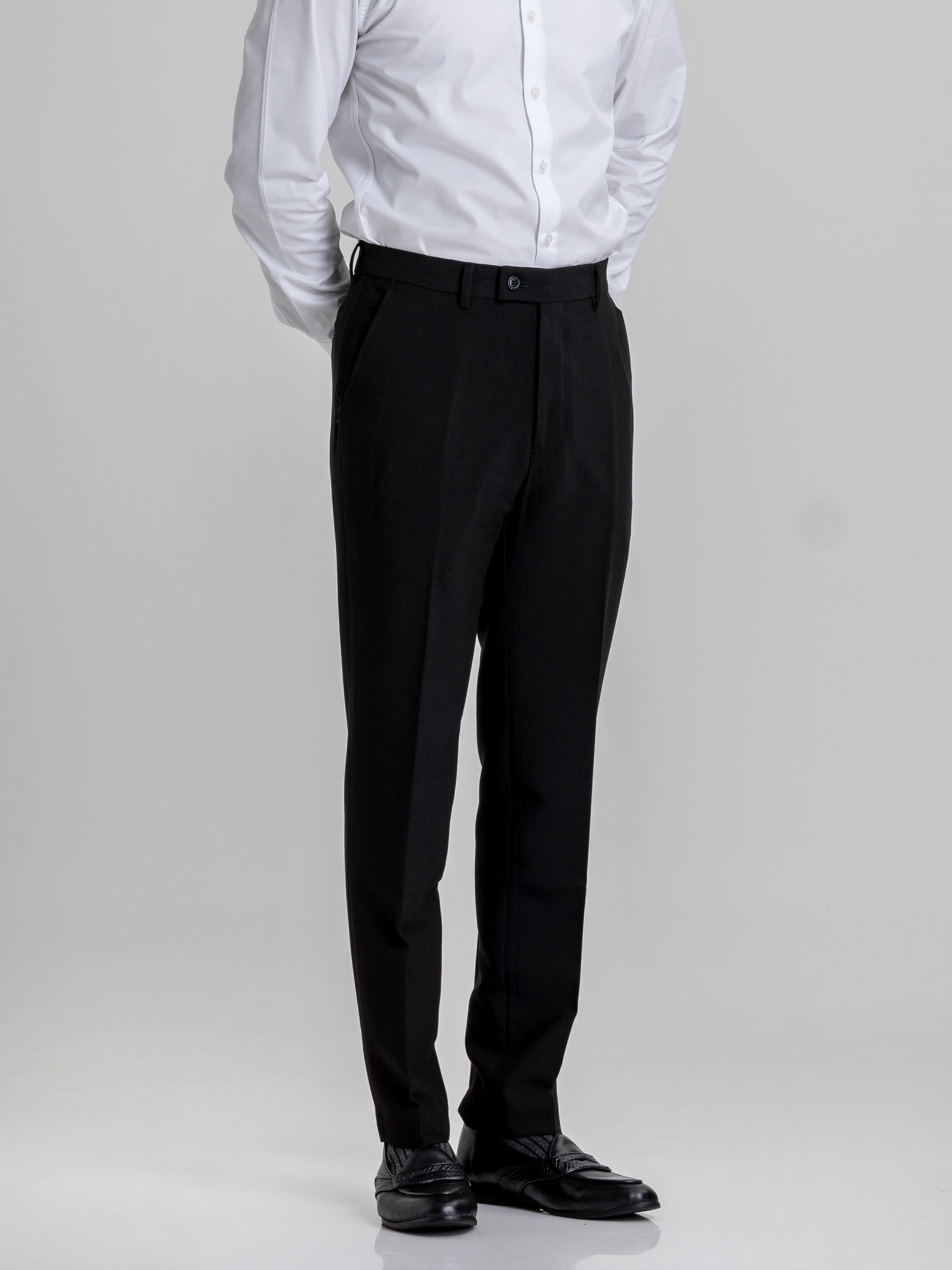 Trousers With Belt Loop - Deep Black Plain (Stretchable)