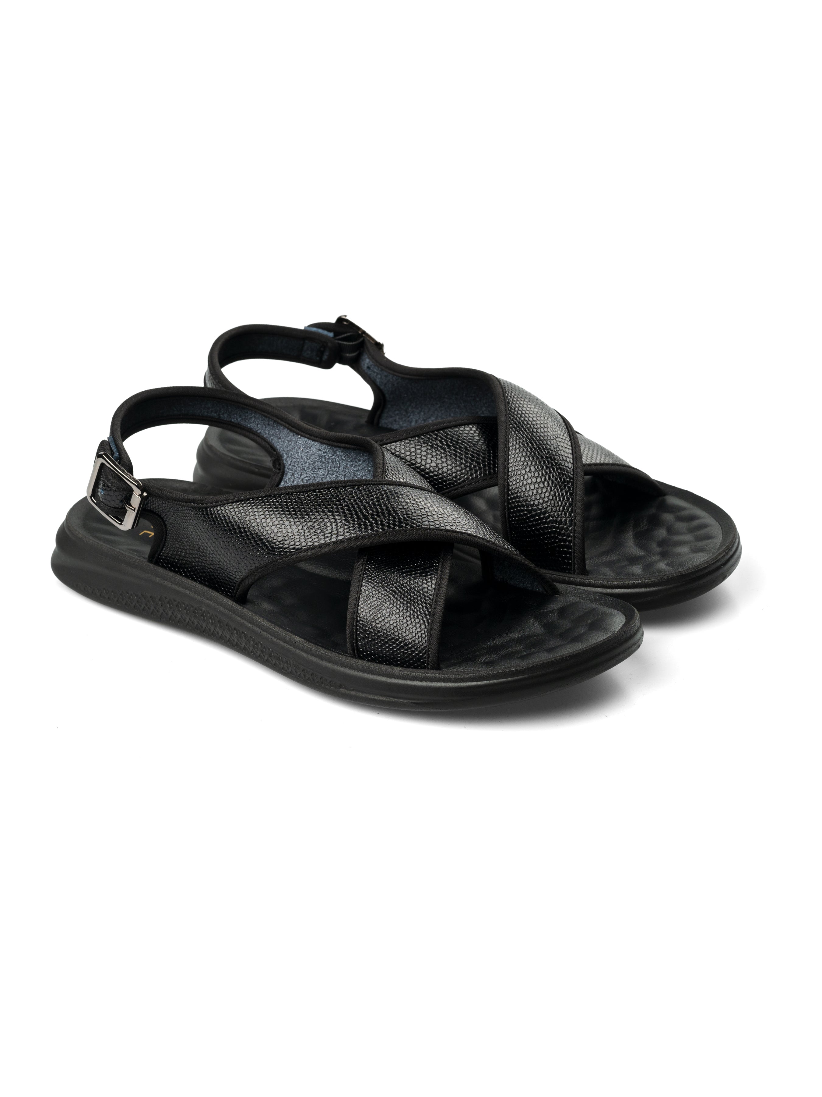 Slingback Cross Strap Sandal - Black Phyton