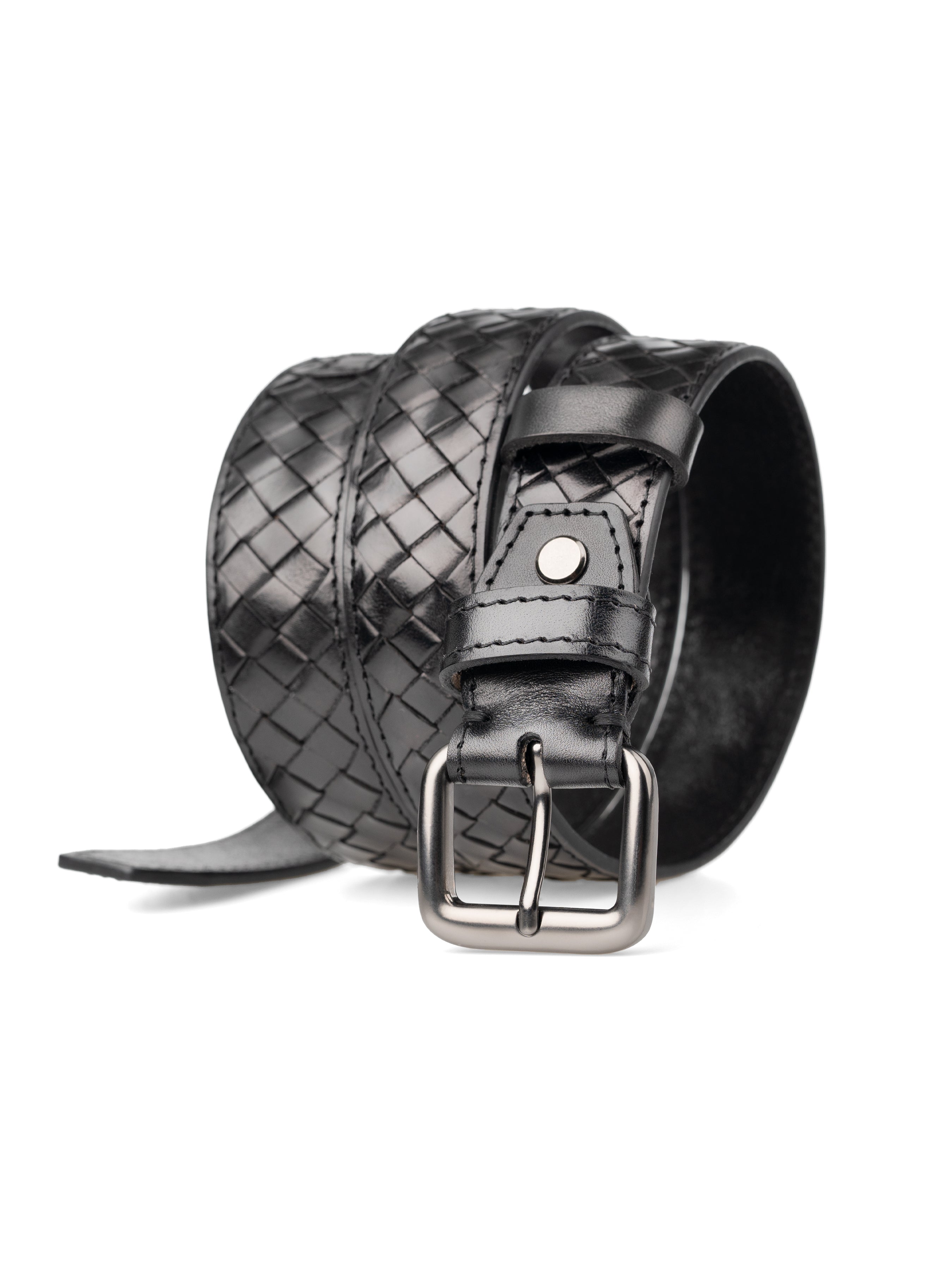 Woven Leather Belt - Black Gunmetal Buckle
