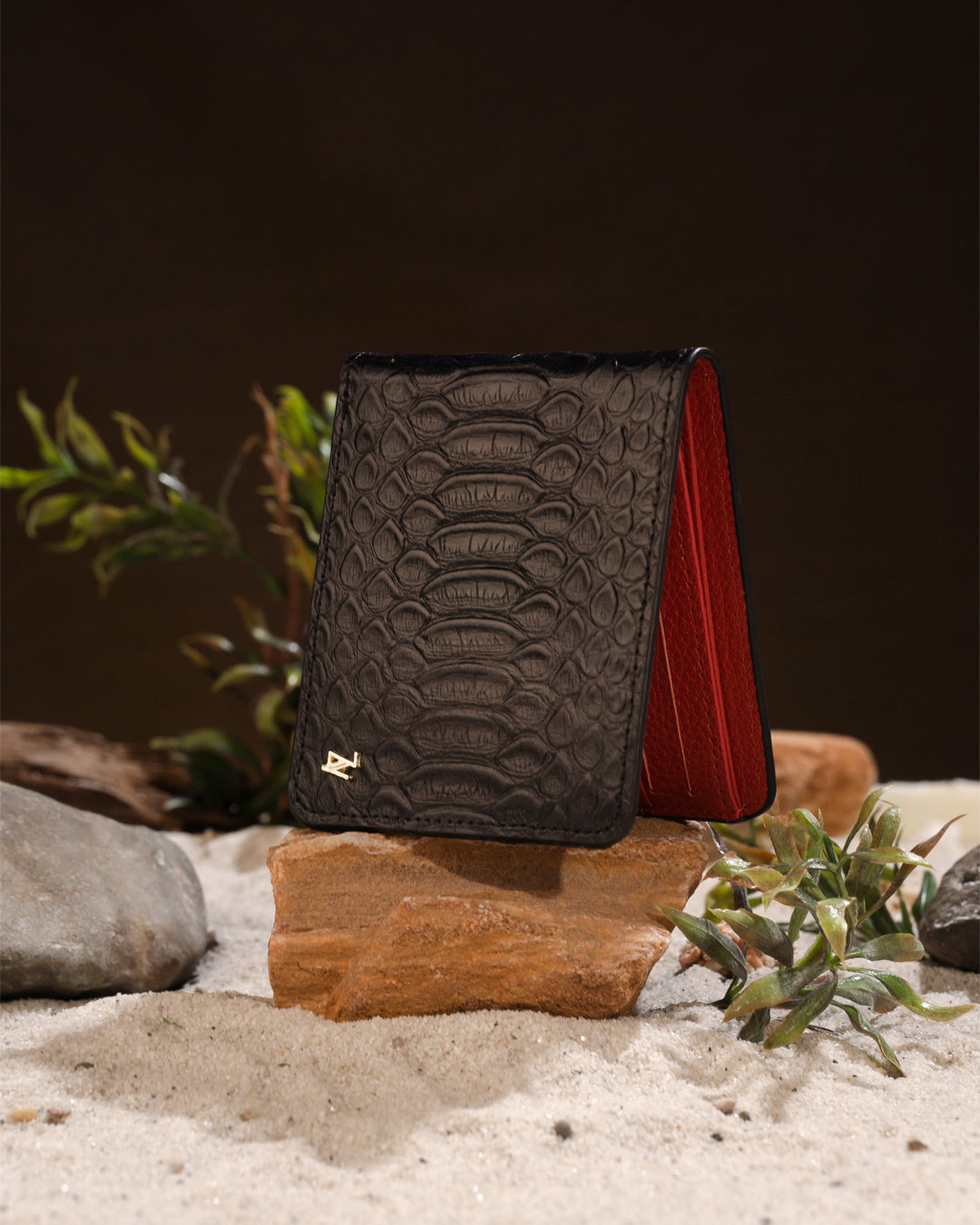 Artemis Python Wallet - Black and Red Leather