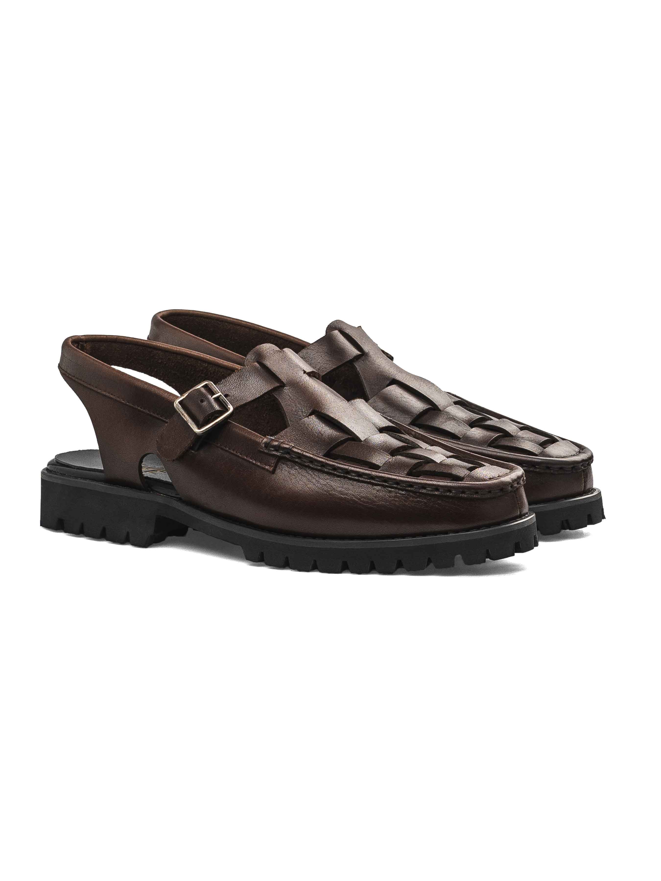 Perry Weave Sandal - Dark Brown Leather (Chunky Sole)