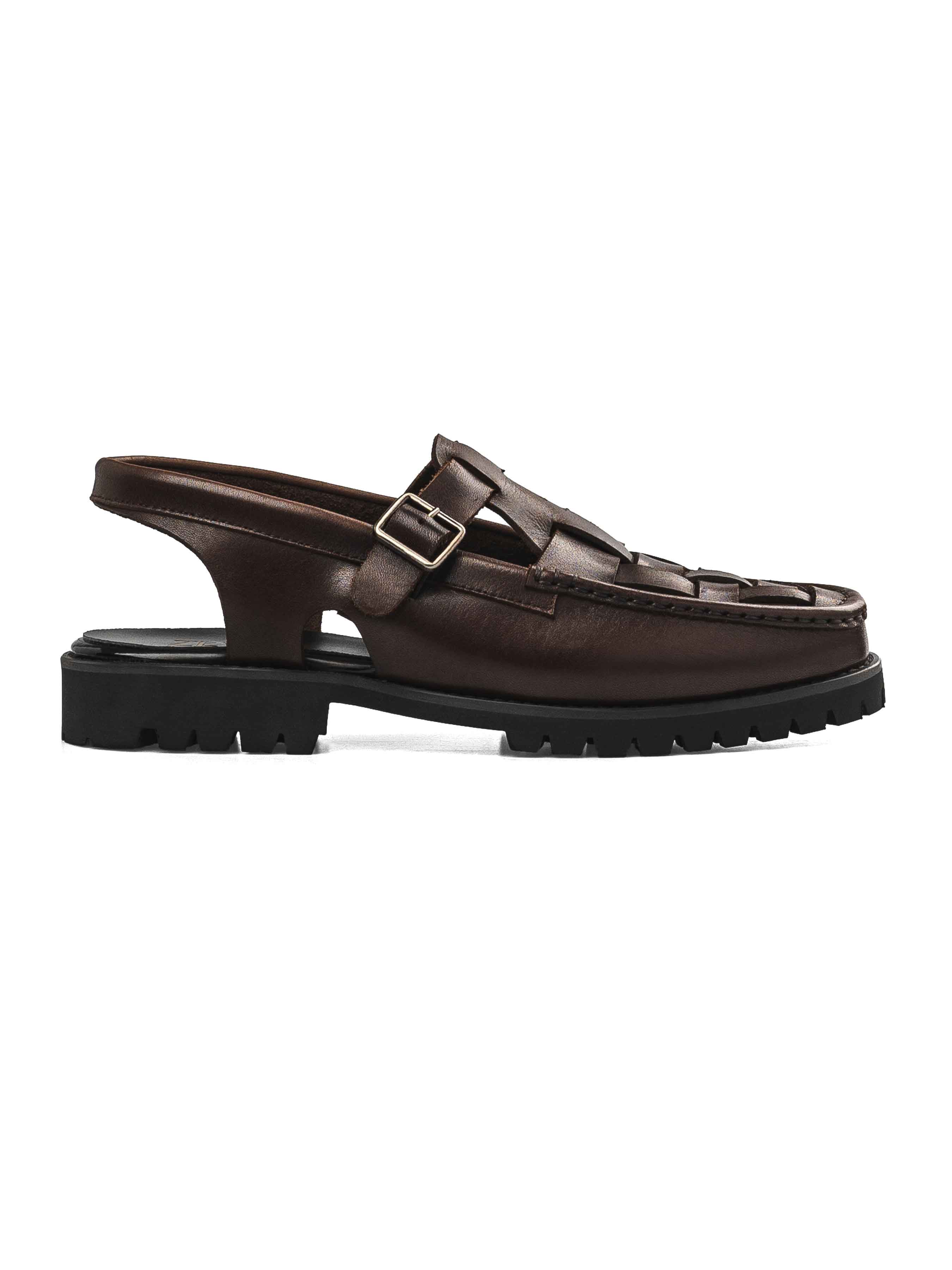 Perry Weave Sandal - Dark Brown Leather (Chunky Sole)