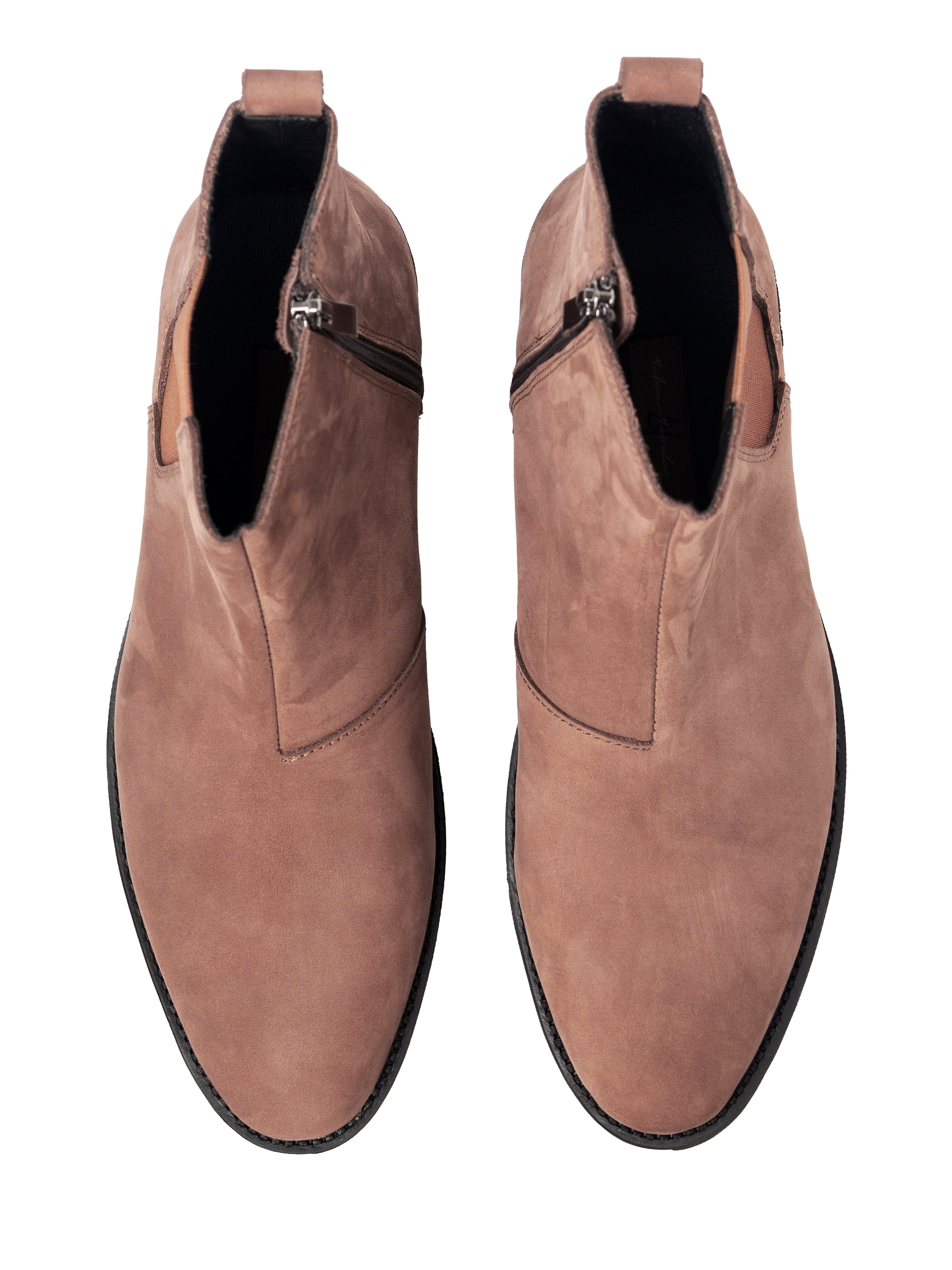 Chelsea Boots With Zipper - Cinnamon Brown Nubuck Leather (Crepe Sole)