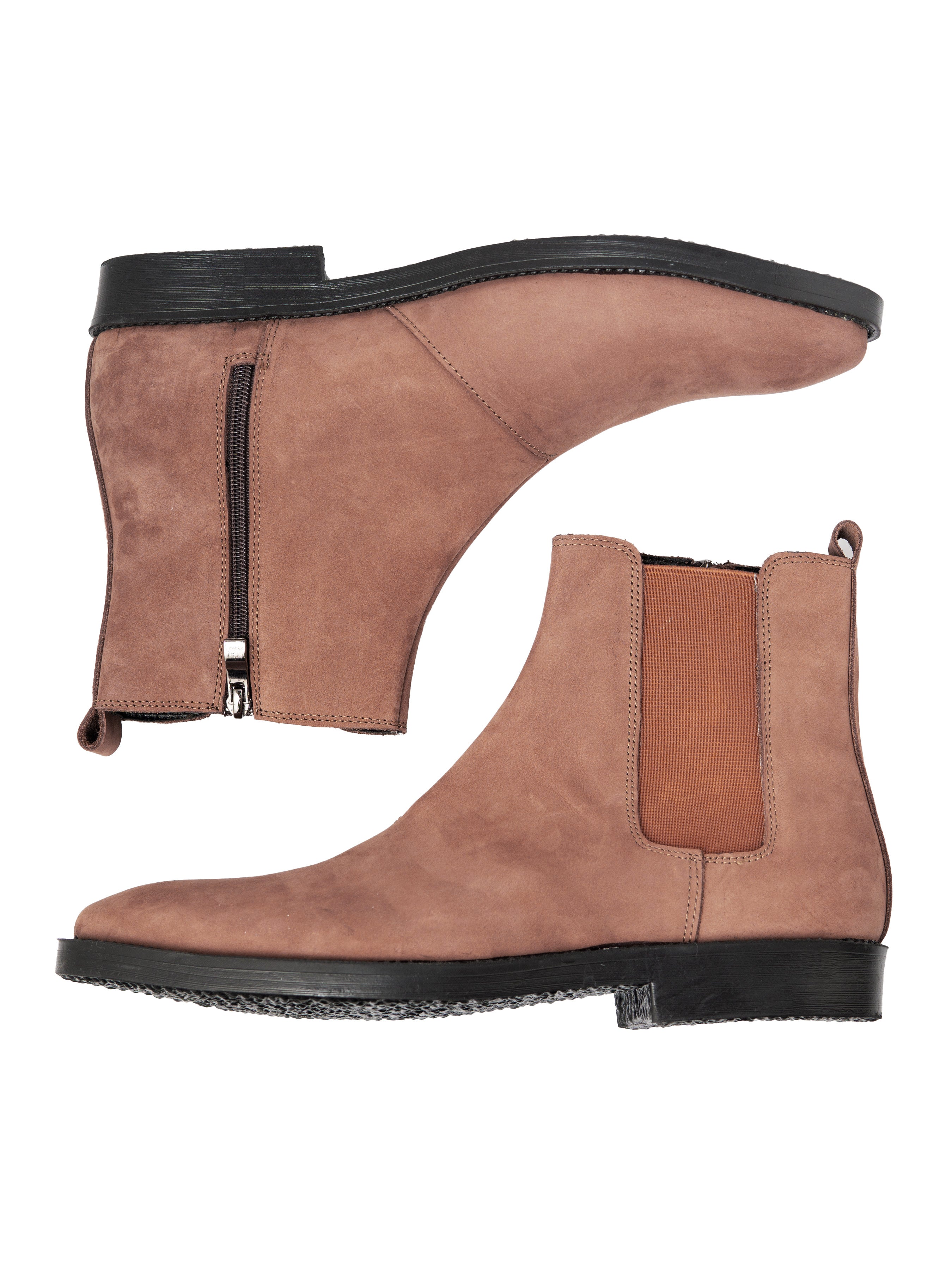 Chelsea Boots With Zipper - Cinnamon Brown Nubuck Leather (Crepe Sole)