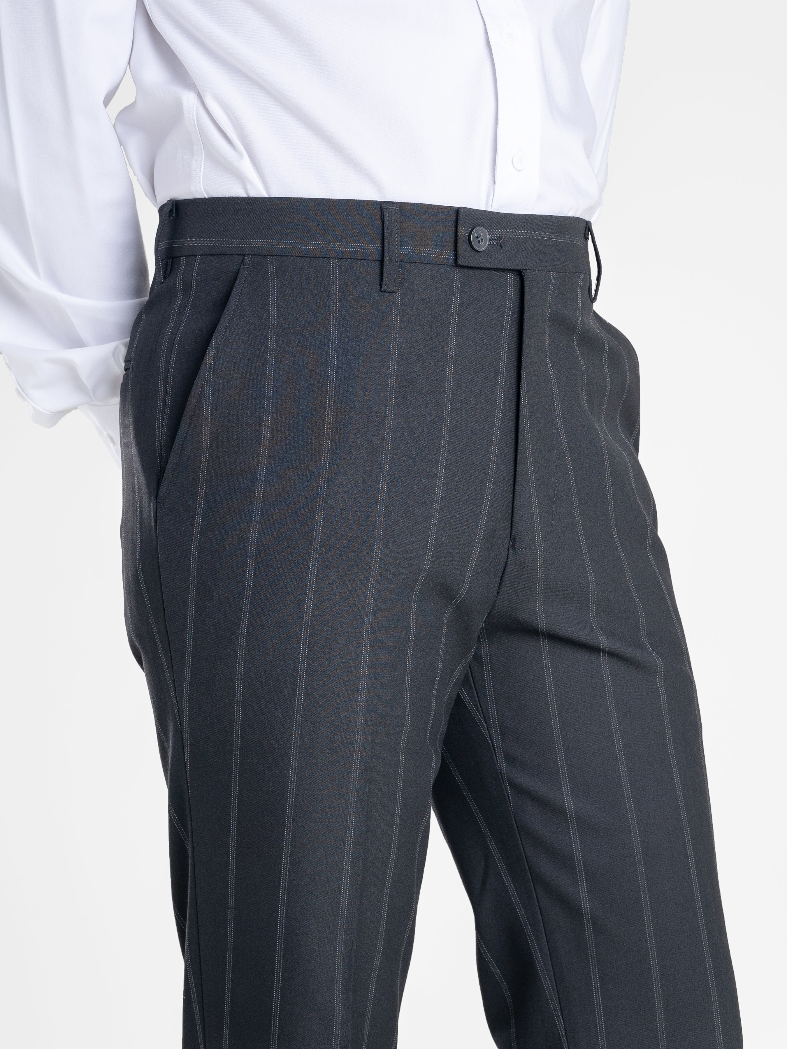 Trousers With Belt Loop -  Black Wide Stripes (Stretchable)