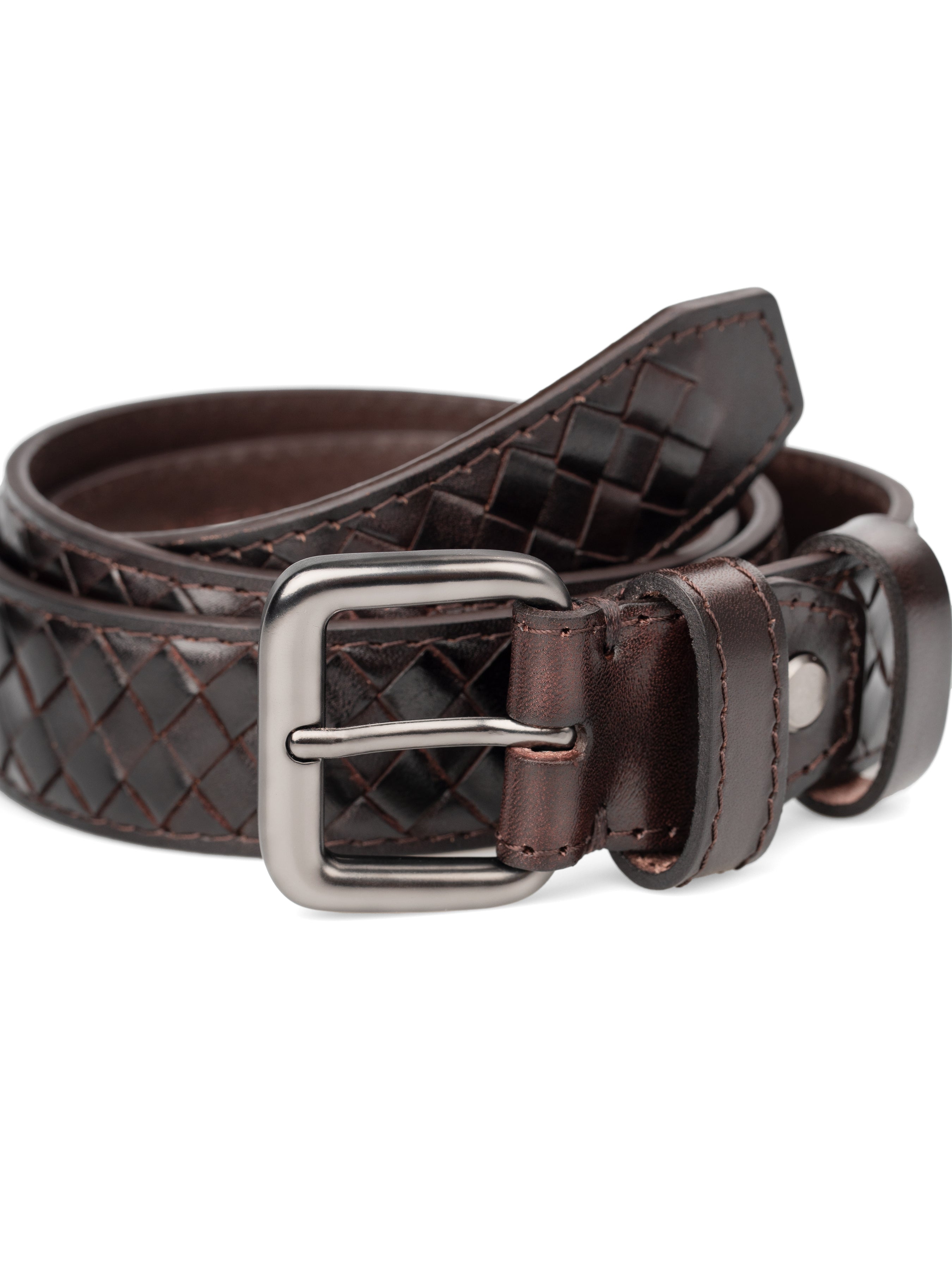 Woven Leather Belt - Black Gunmetal Buckle