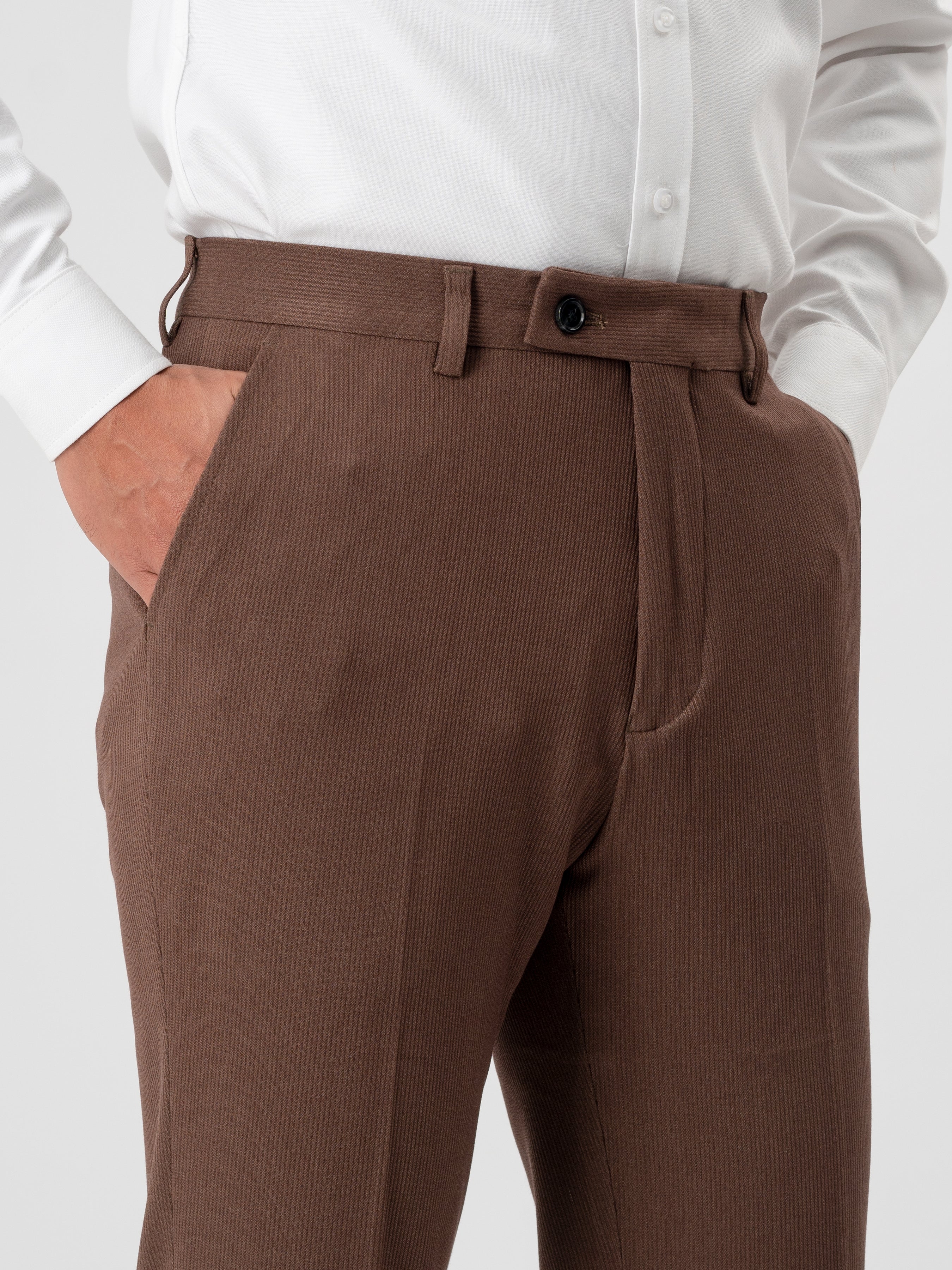 Trousers With Belt Loop - Corduroy Coffee (Stretchable)