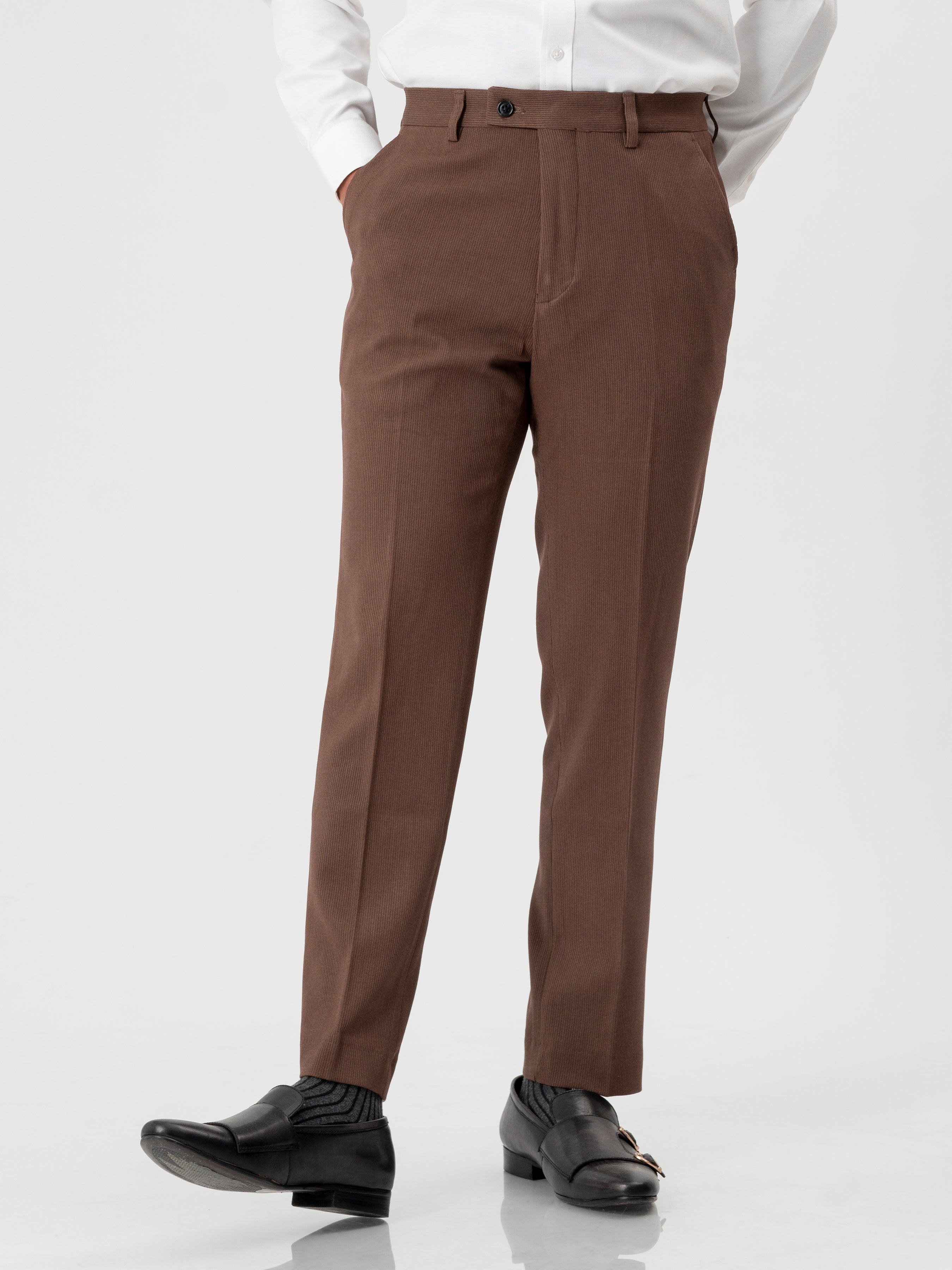 Trousers With Belt Loop - Corduroy Coffee (Stretchable)