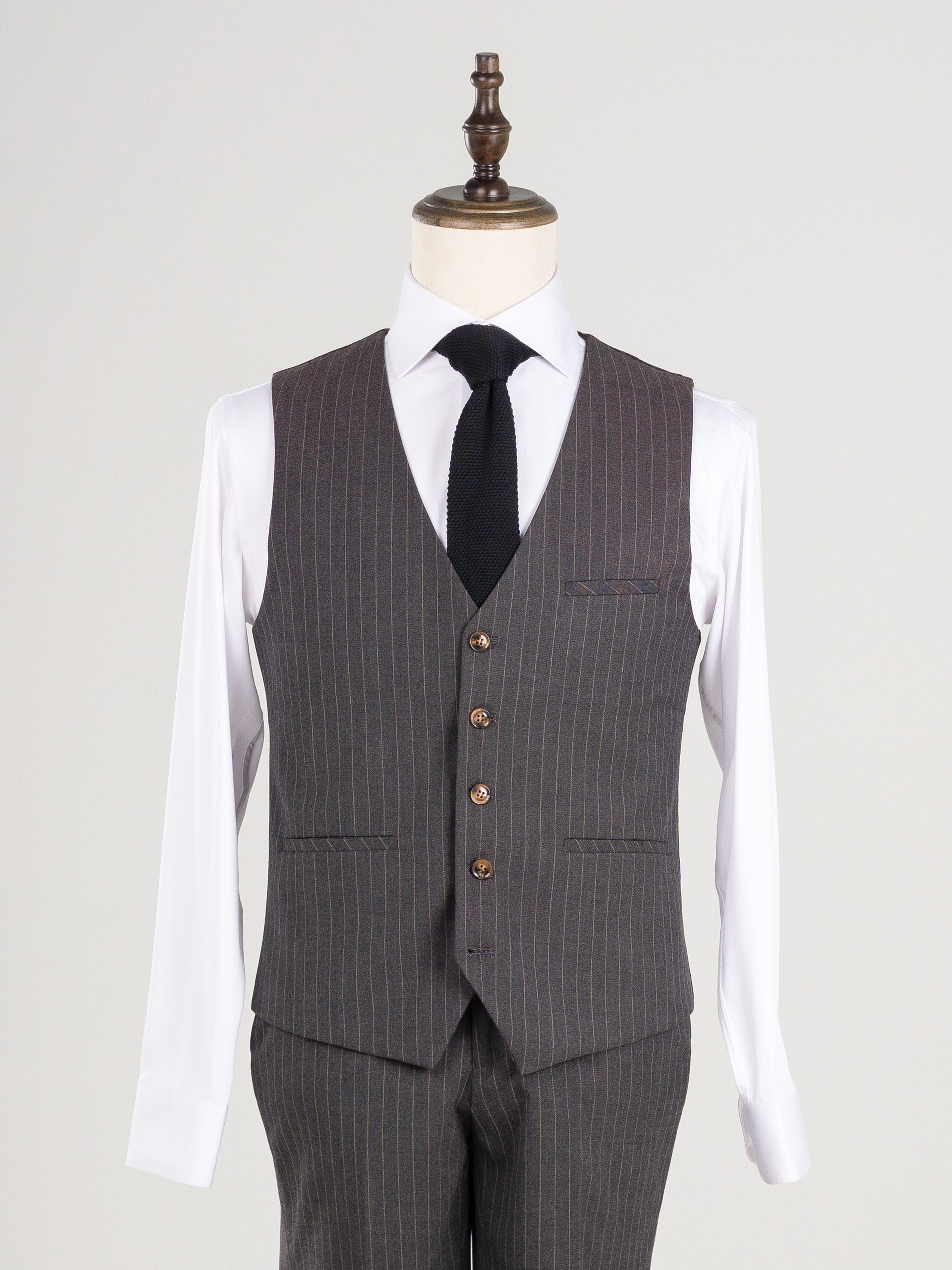 Vest - Dark Grey with Brown Pinstripes