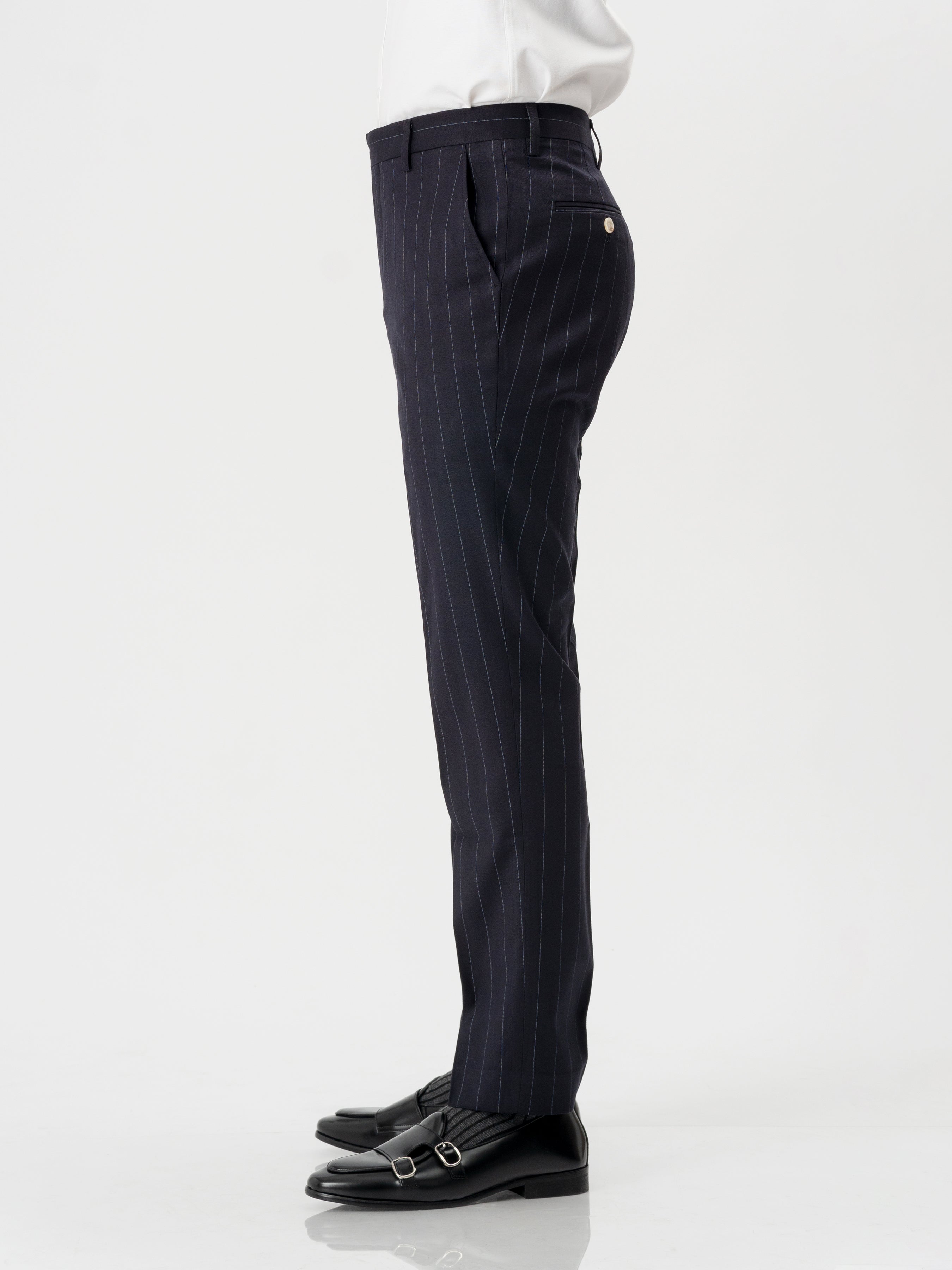 Trousers With Belt Loop - Deep Blue Stripes (Stretchable)