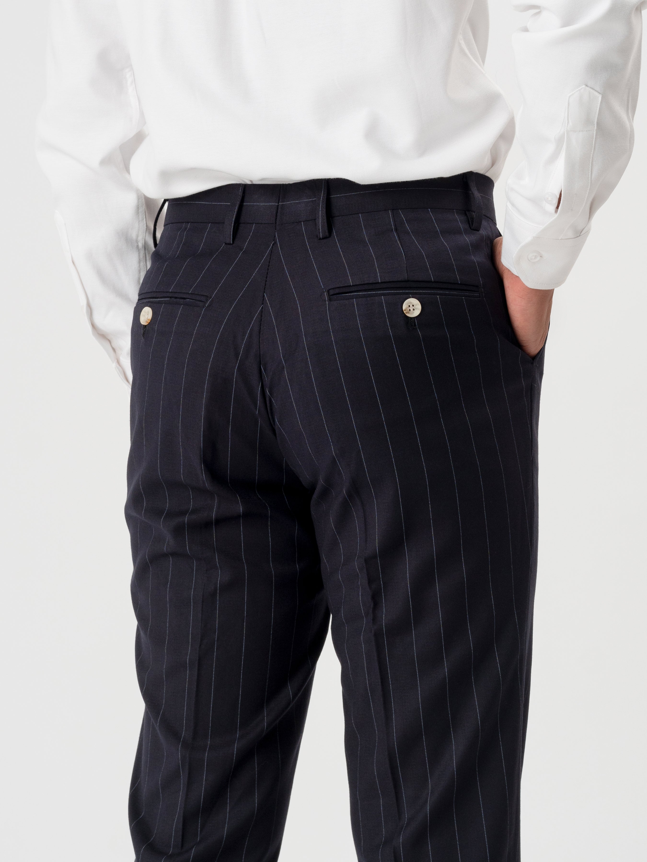 Trousers With Belt Loop - Deep Blue Stripes (Stretchable)