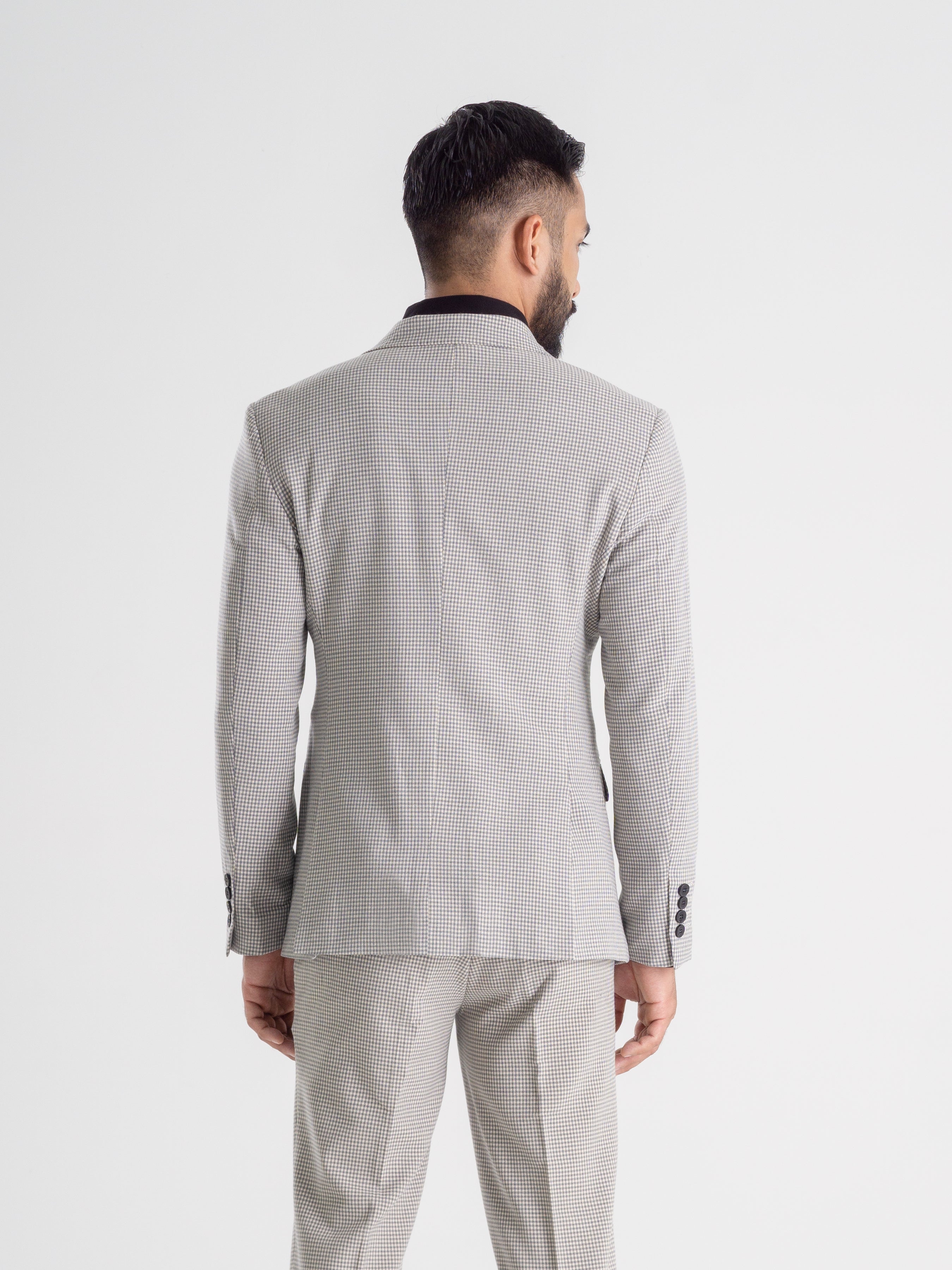 Double Breasted Suit Blazer - Ash Grey Plaid (Peak Lapel)