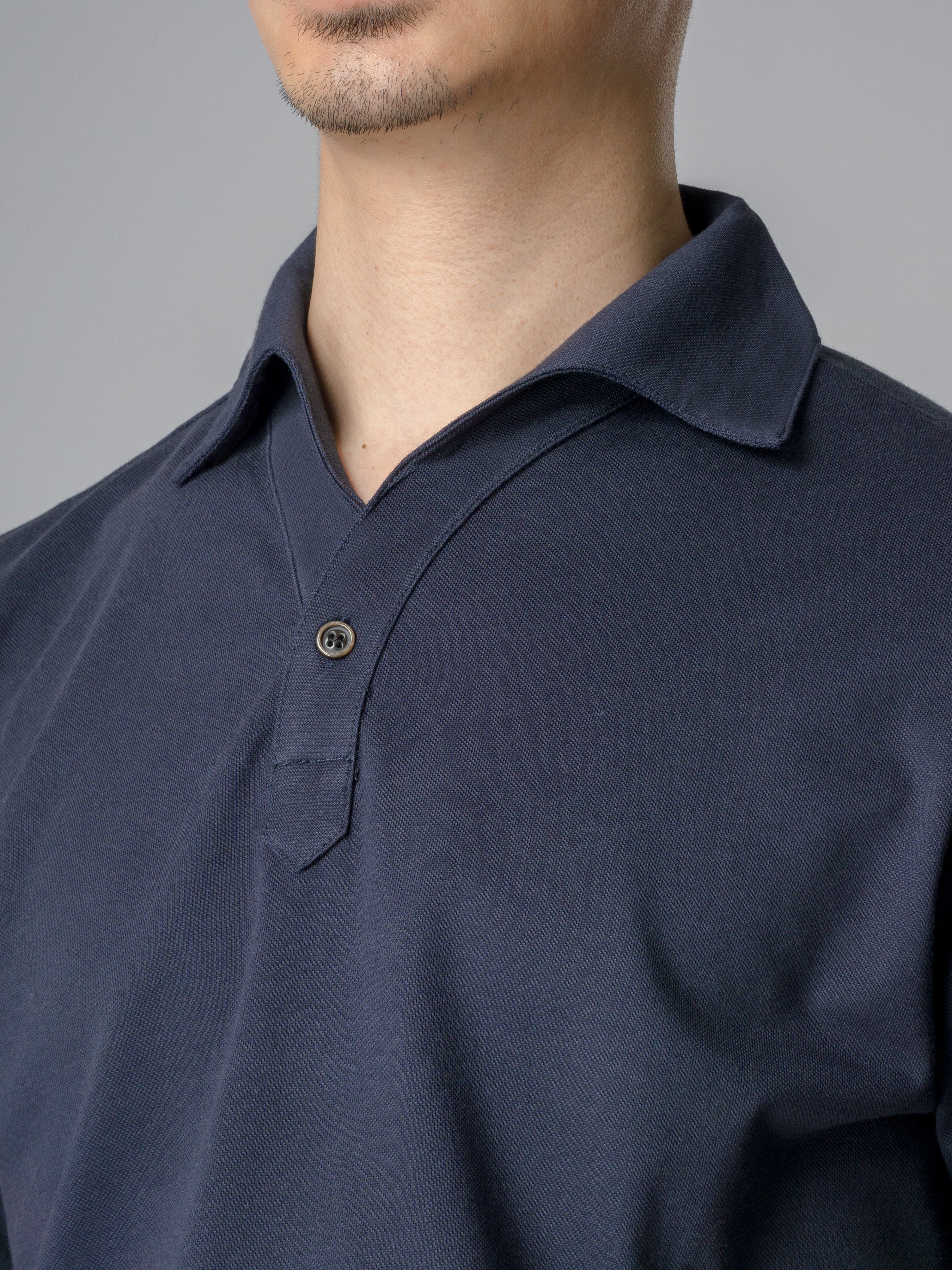 Ezio Polo Shirt - Navy Blue One-Piece Collar | Zeve Shoes