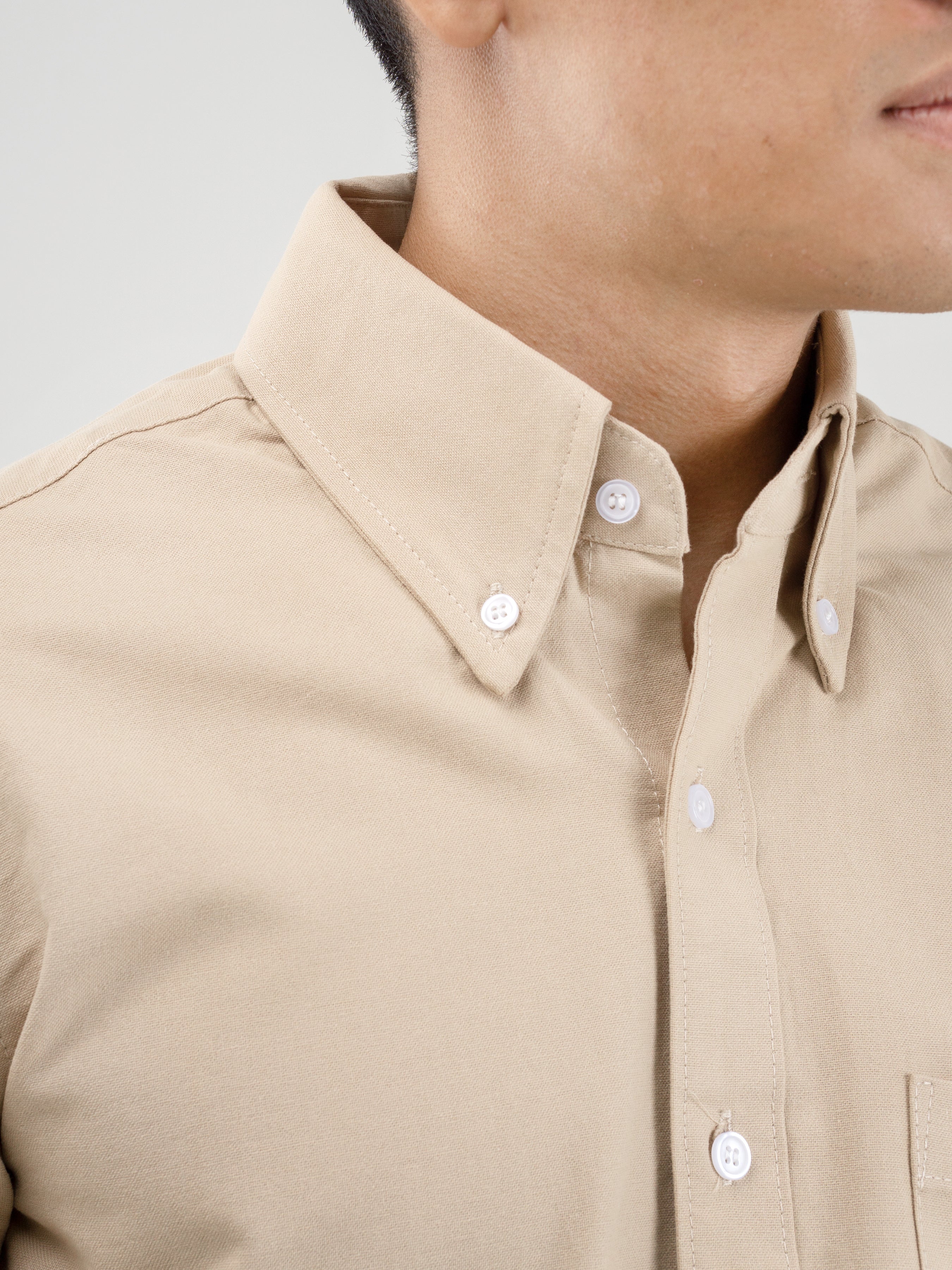 Formal Shirt - Beige Oxford Button-Down Collar