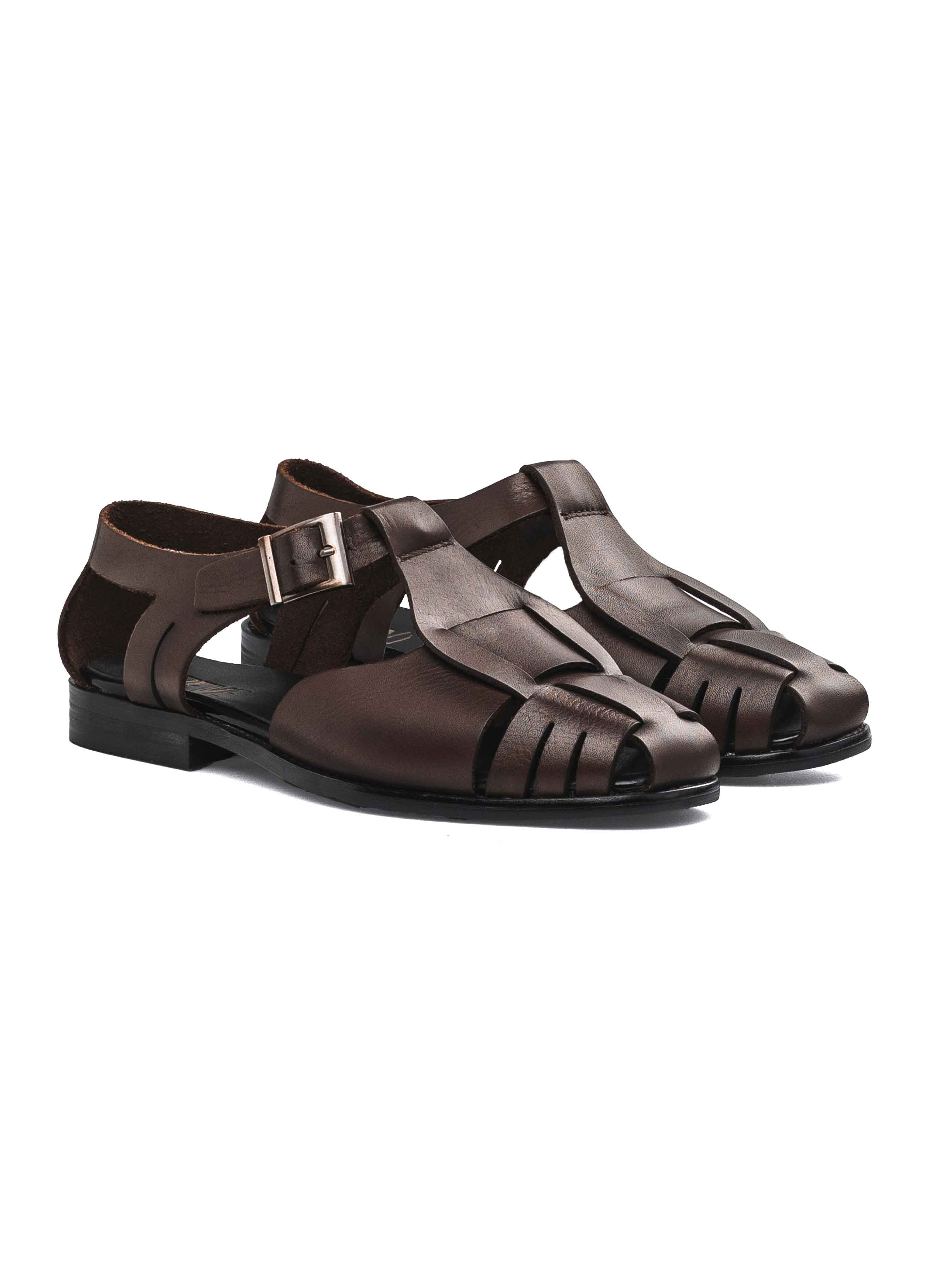 Liam Caged Sandal - Dark Brown (Hand Painted Patina)