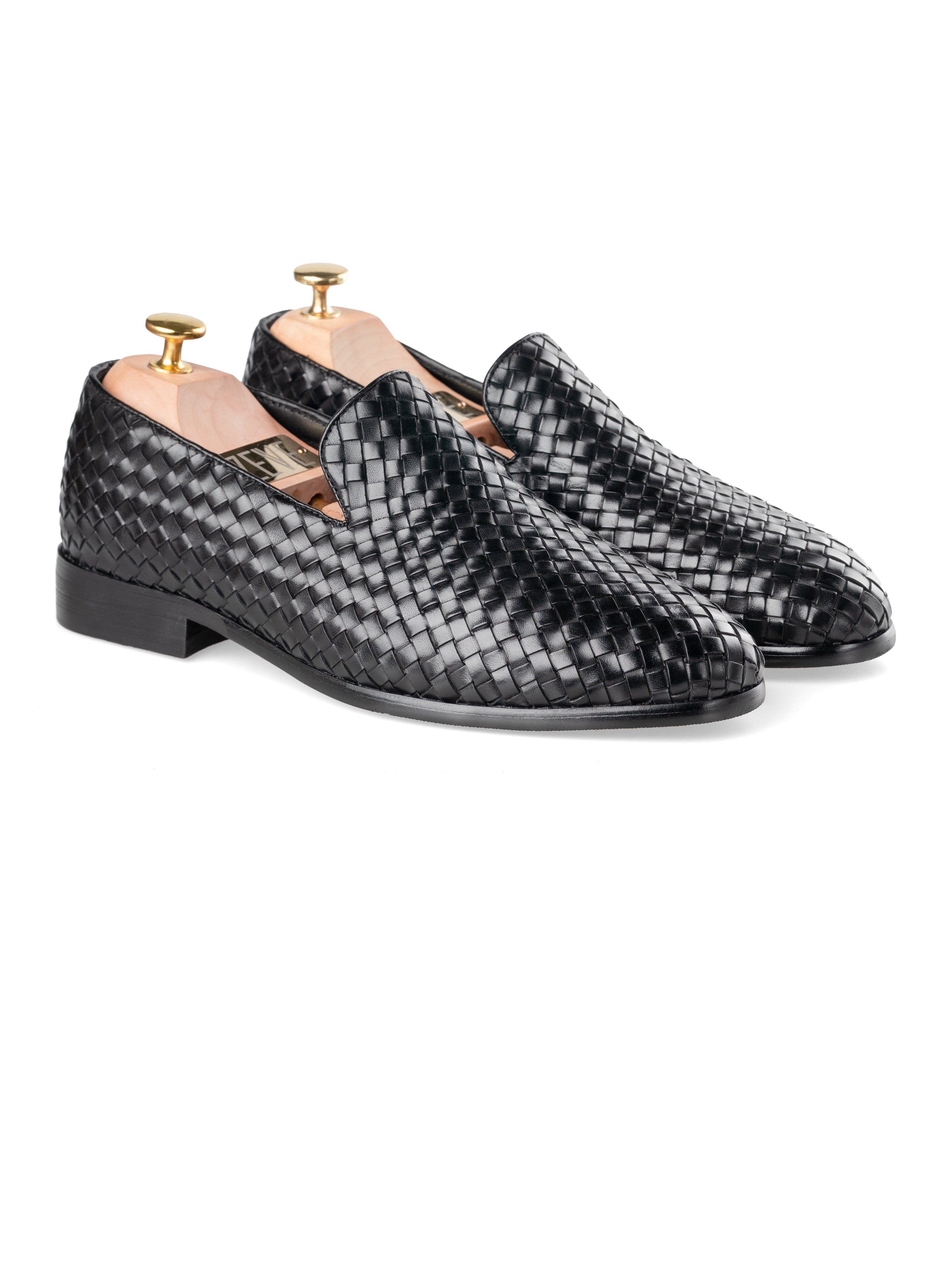 Loafer Slipper - Black Weave Leather