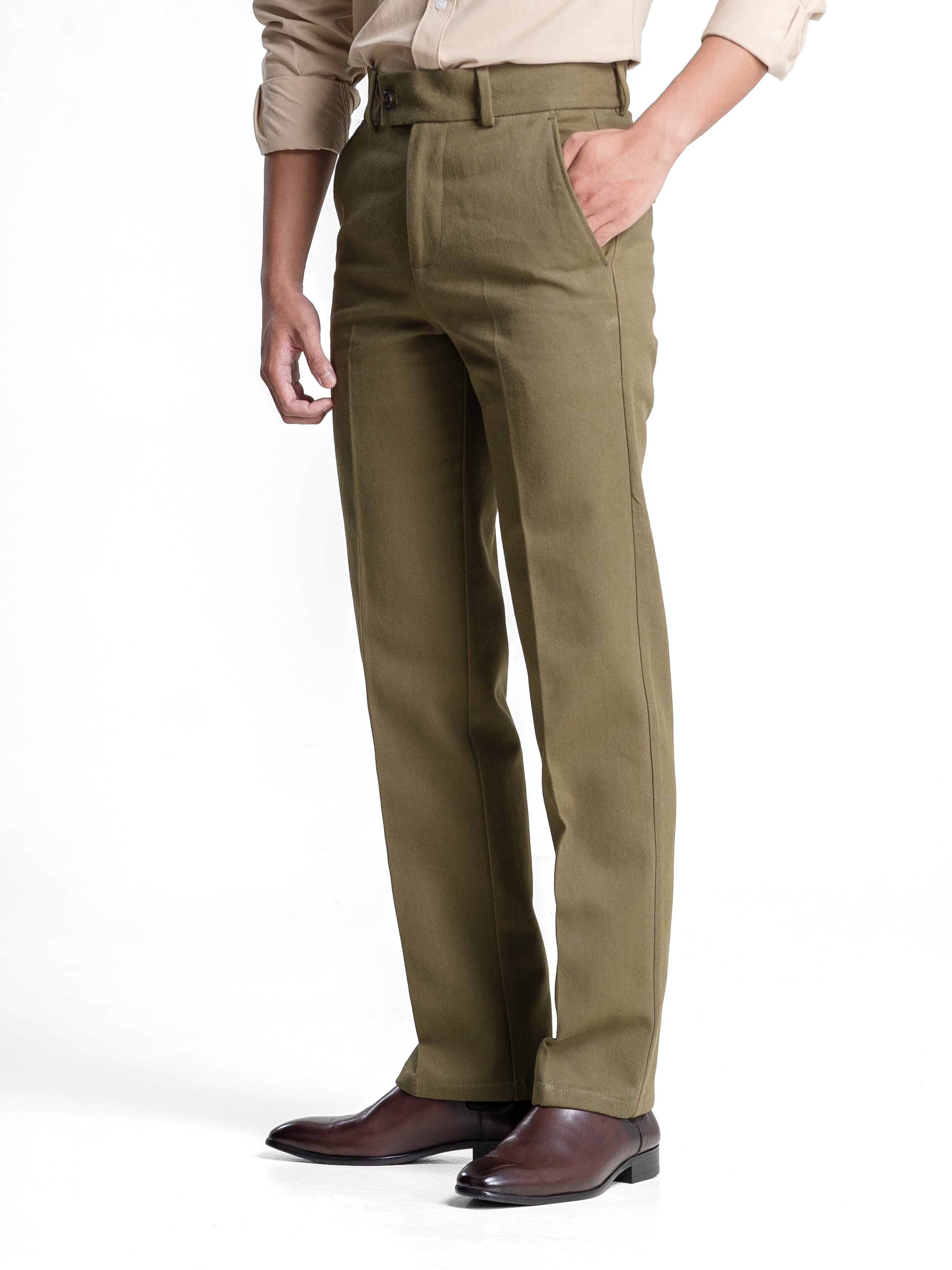 Jose Straight Cut Trousers - Olive Green