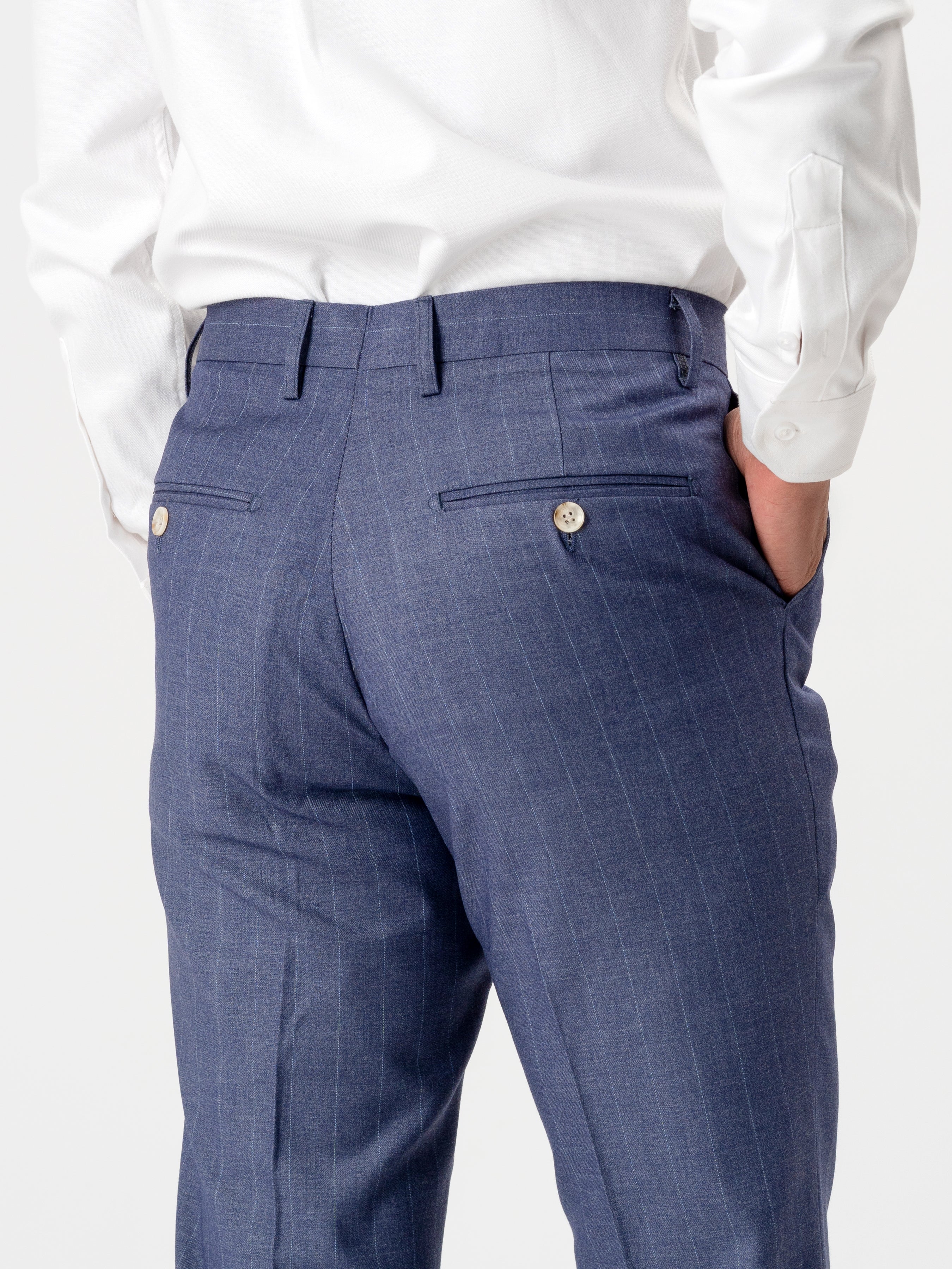 Trousers With Belt Loop - Iris Blue Stripes (Stretchable)