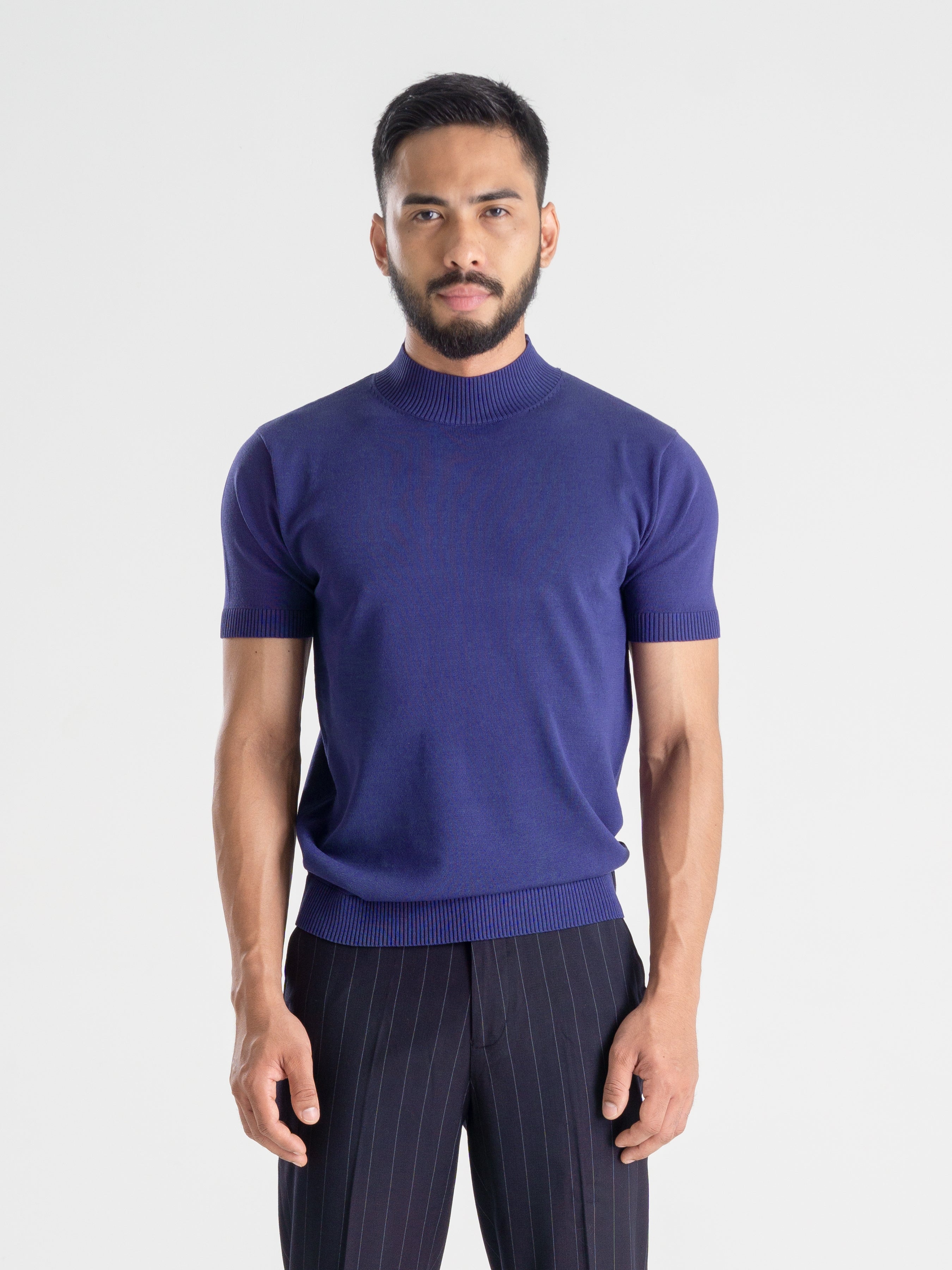 Knit Tee Ribbed Collar - Violet