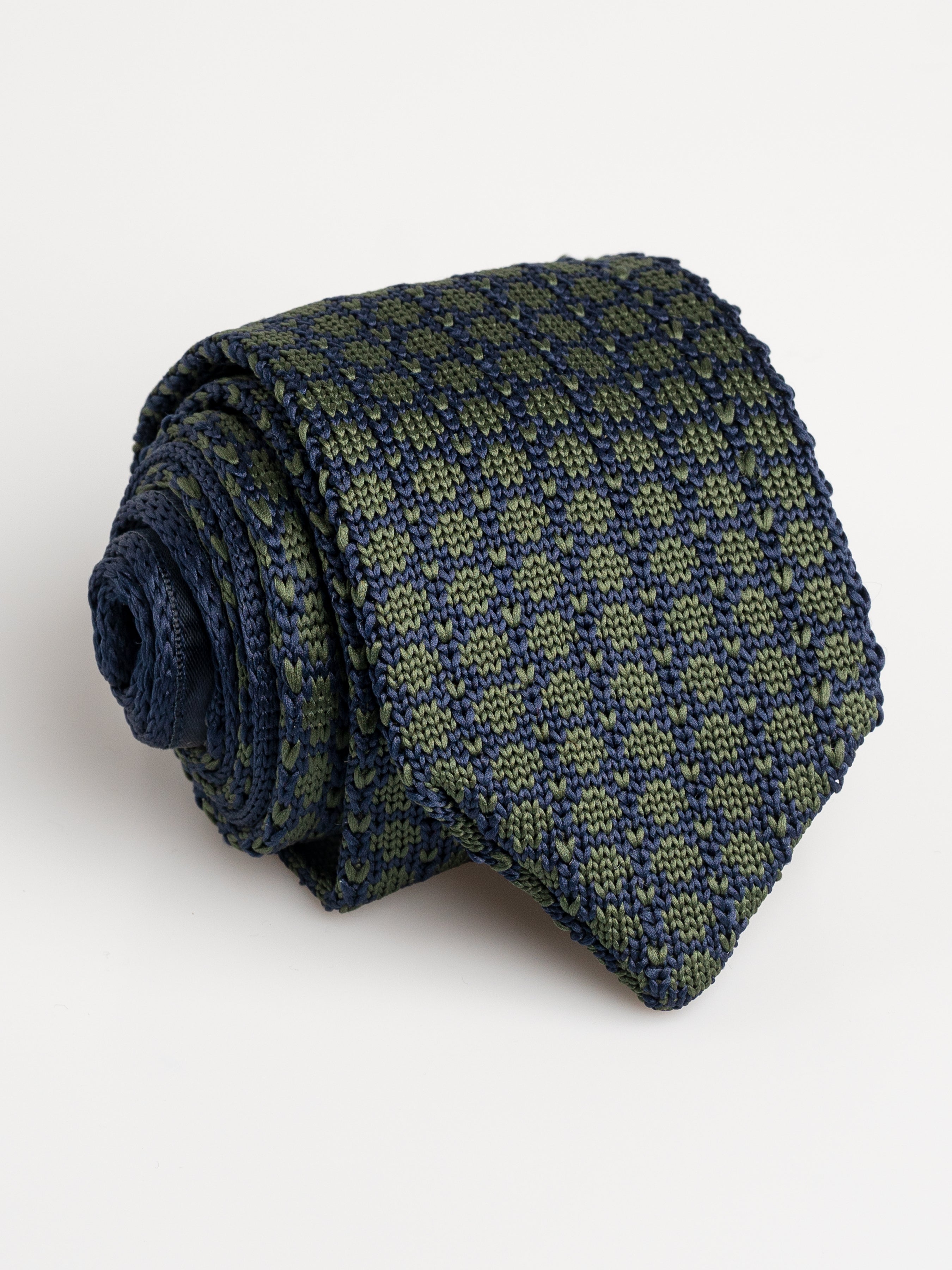 Knit Tie - Blue Geo Olive Green