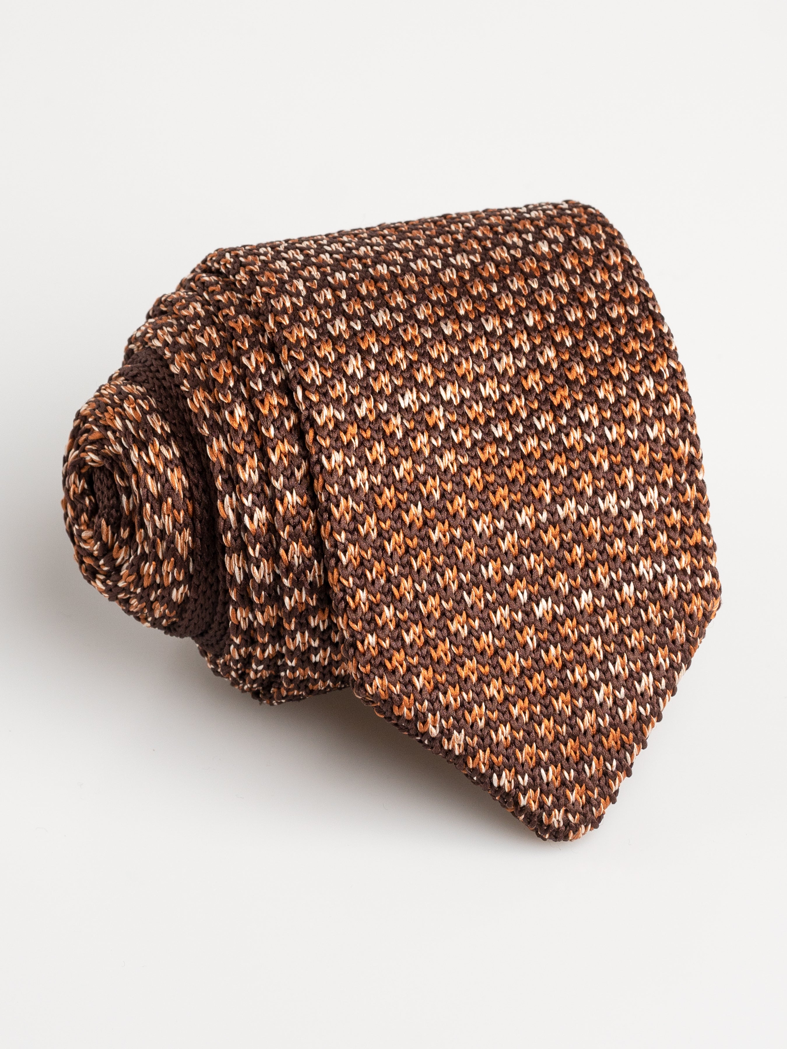 Knit Tie - Coffee With Brown Dots