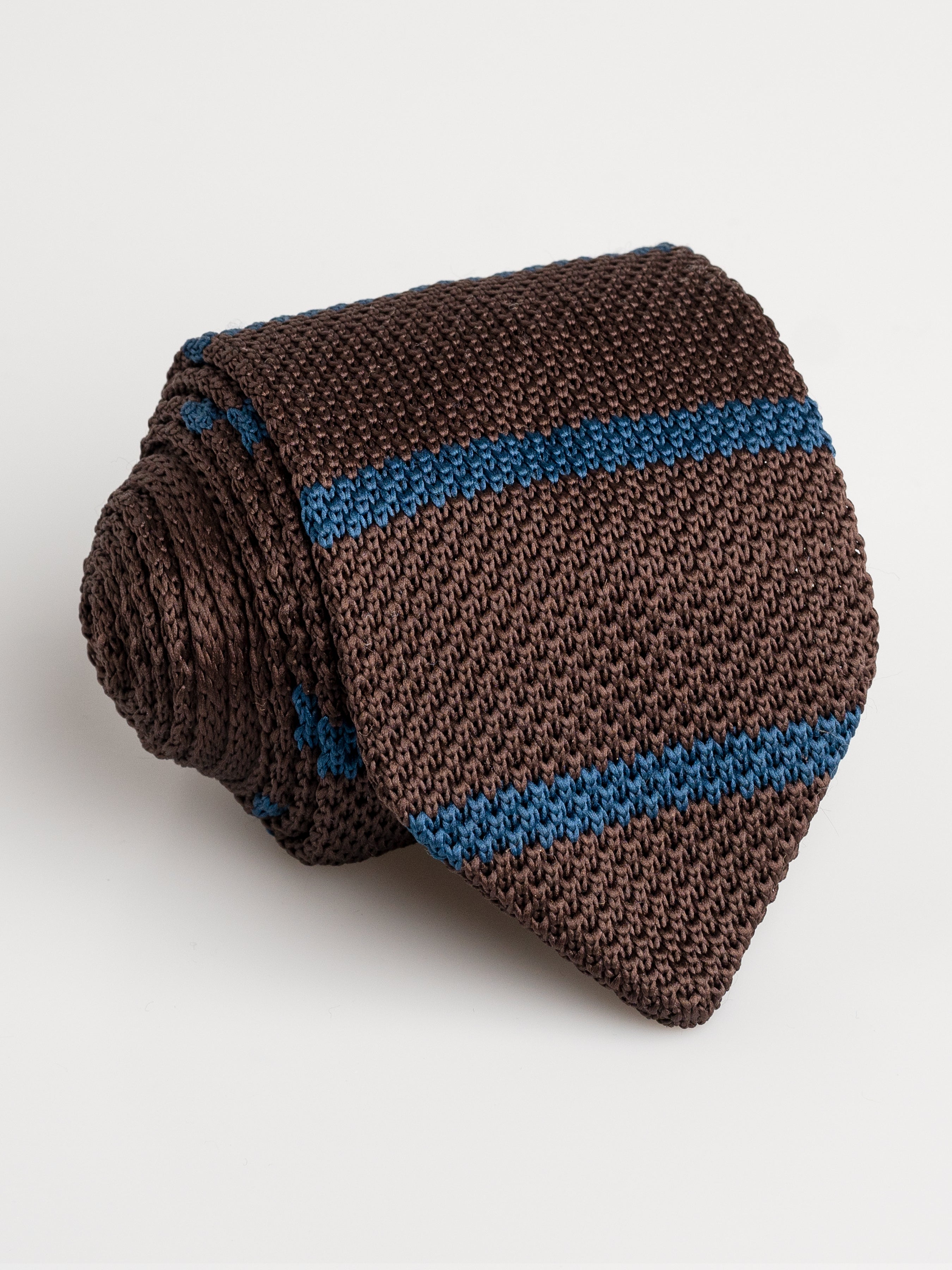 Knit Tie - Coffee With Turquoise Stripes