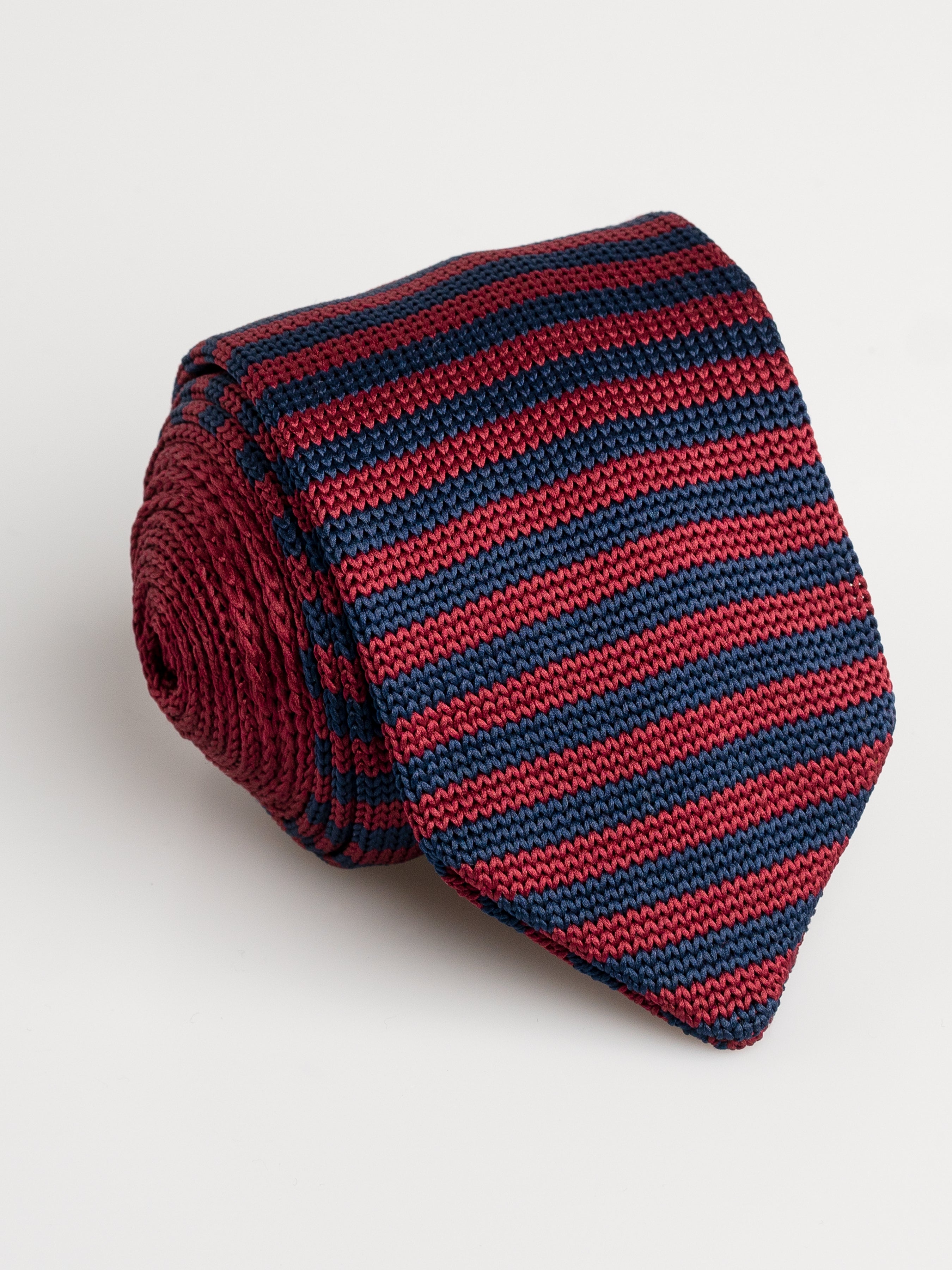 Knit Tie - Red With Blue Stripes