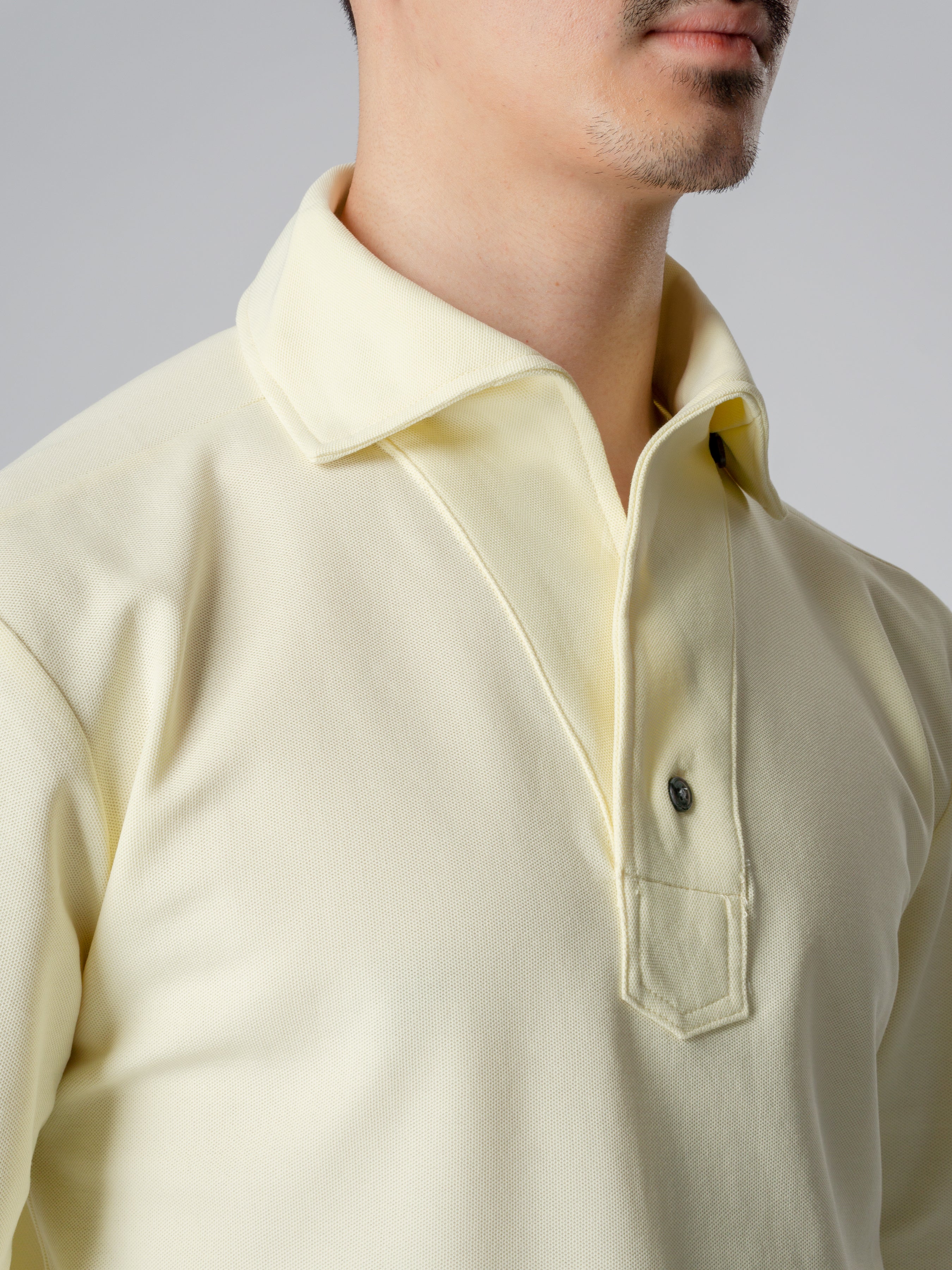 Long Sleeve Polo Shirt - Light Yellow One-Piece Collar Single Button