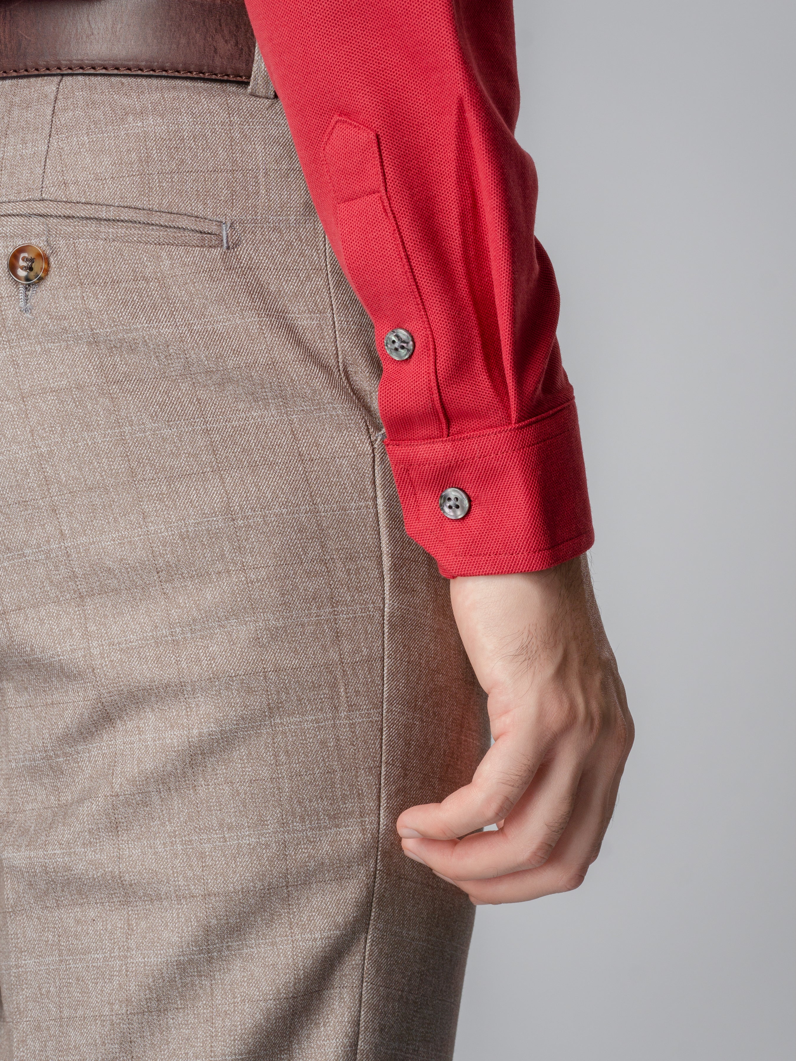 Long Sleeve Polo Shirt - Red One-Piece Collar Single Button
