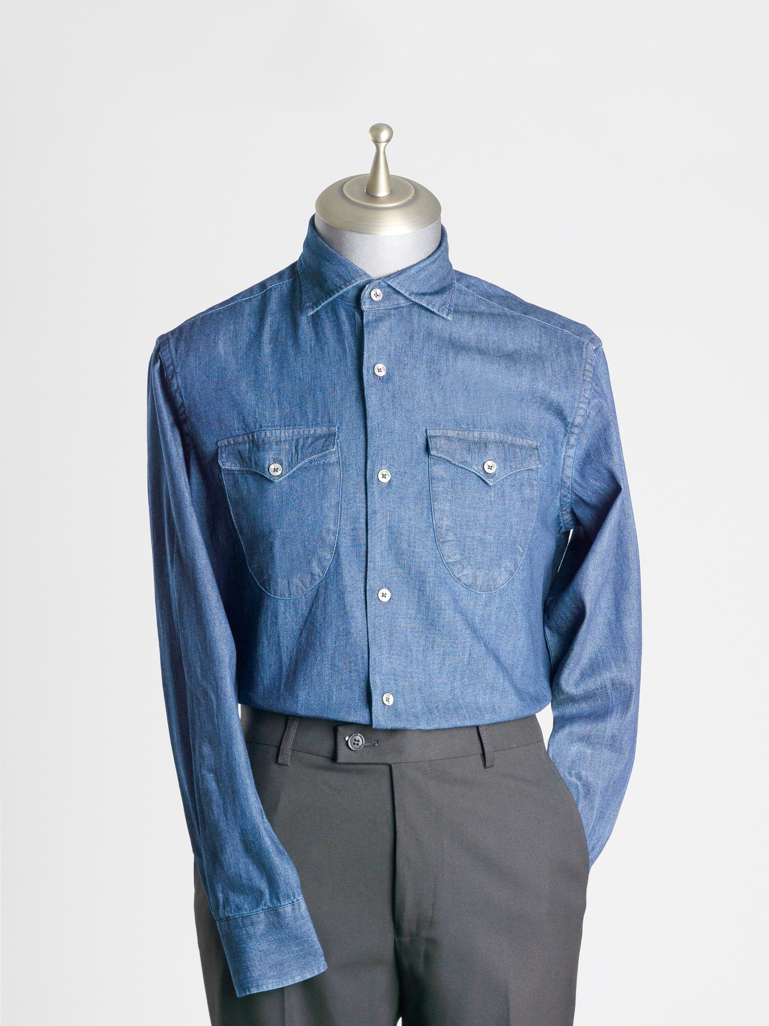 Mateo Denim Shirt - Dark Blue Windsor Collar