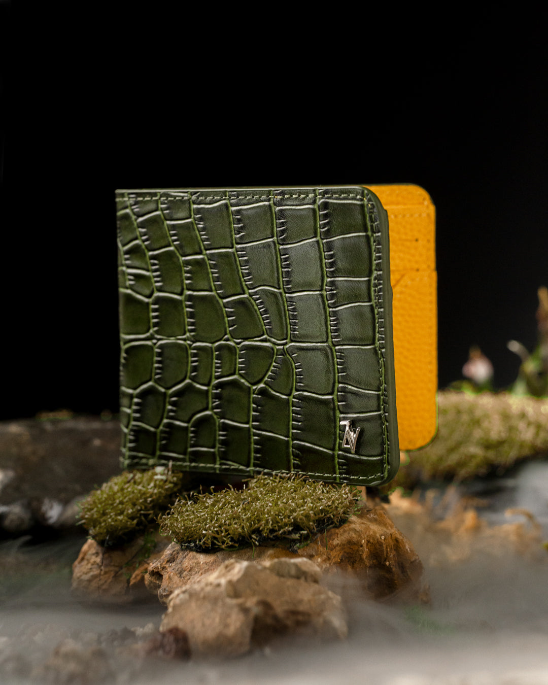 Artemis Croco Wallet - Moss Green and Yellow Leather