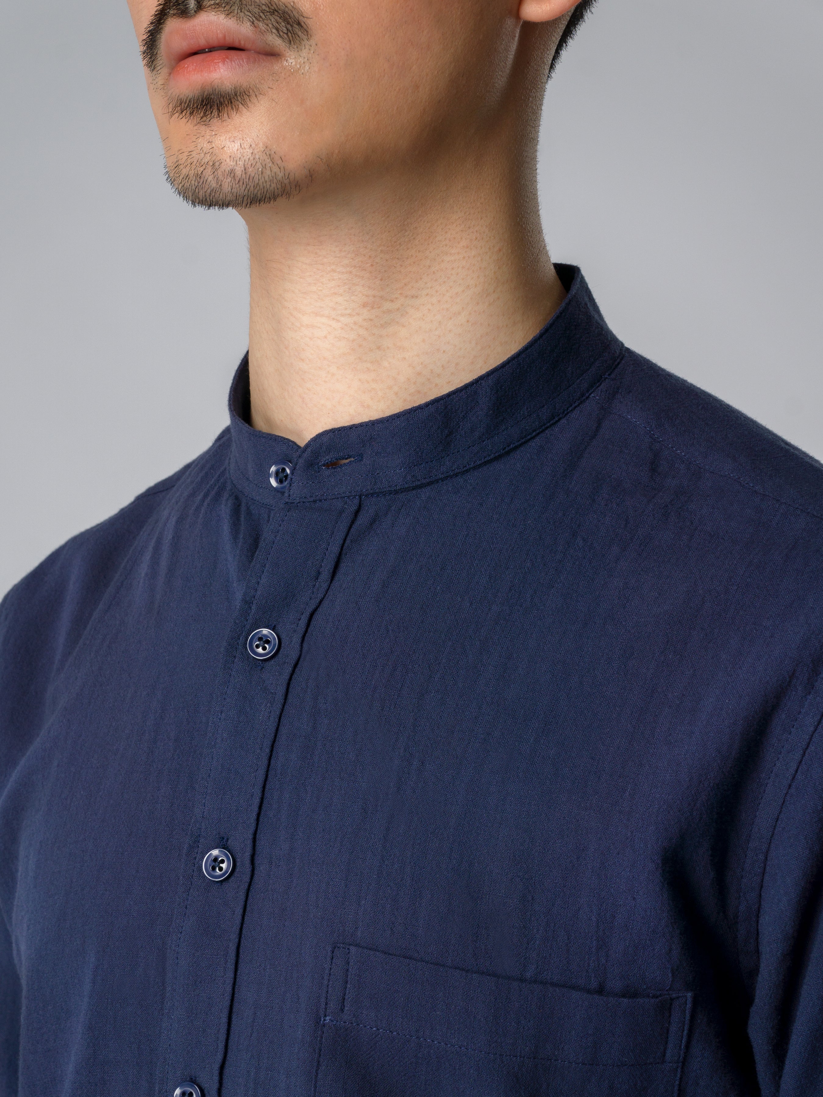 Stand Collar Shirt - Navy Blue