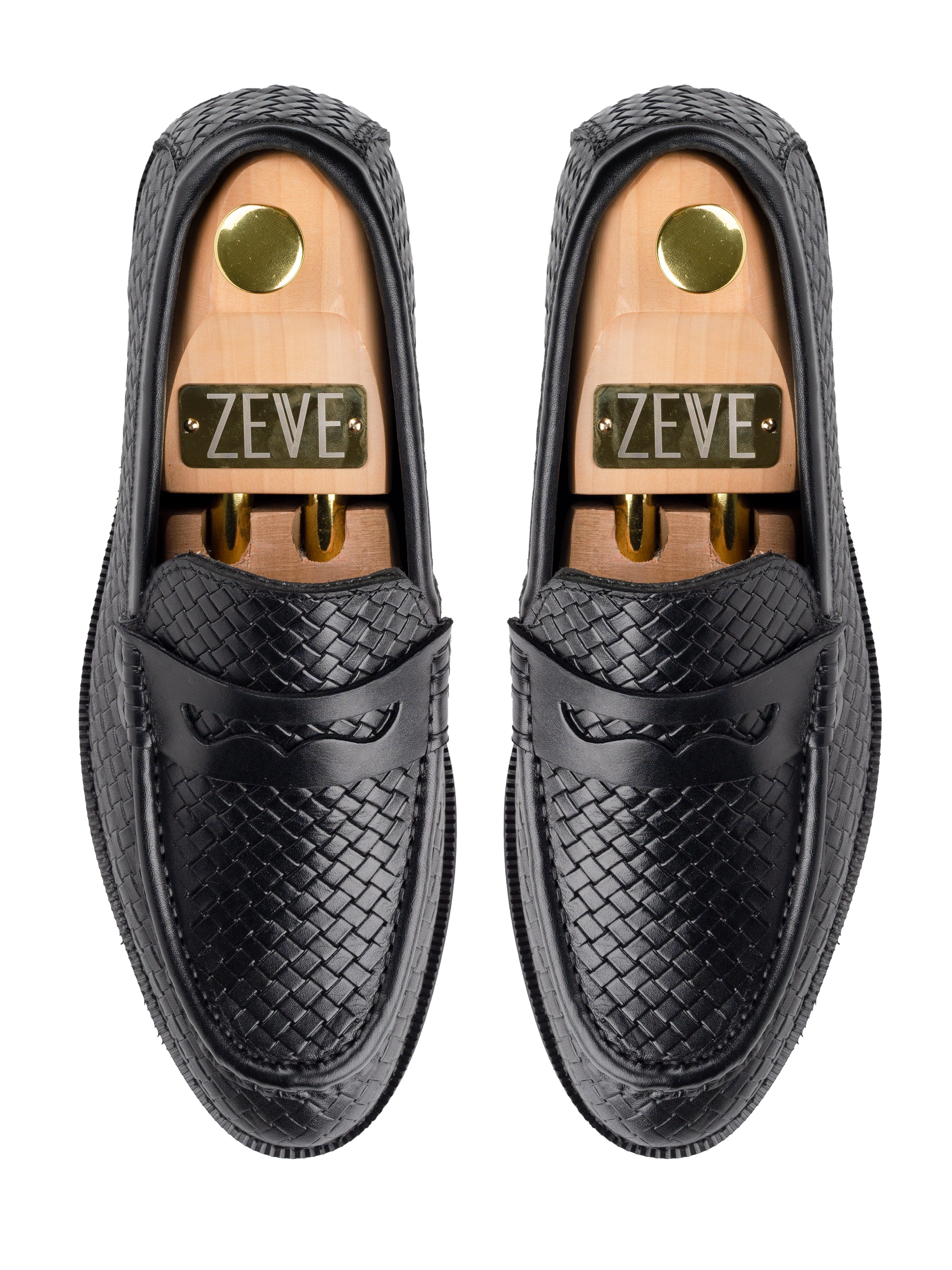 Penny Moccasin Loafer - Black Woven Leather (Crepe Sole)