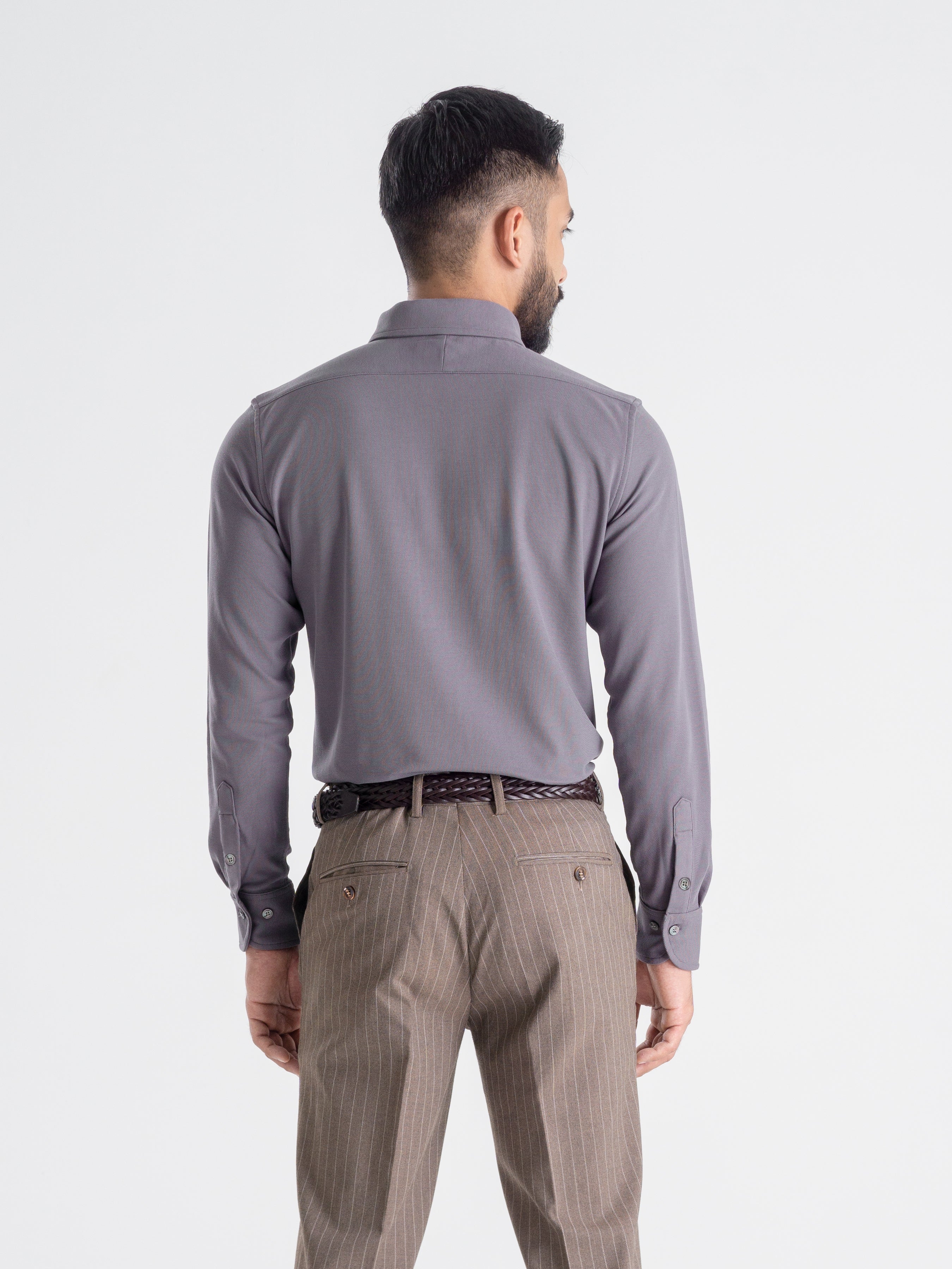 Long Sleeve Polo Shirt - Smokey Grey Button Down