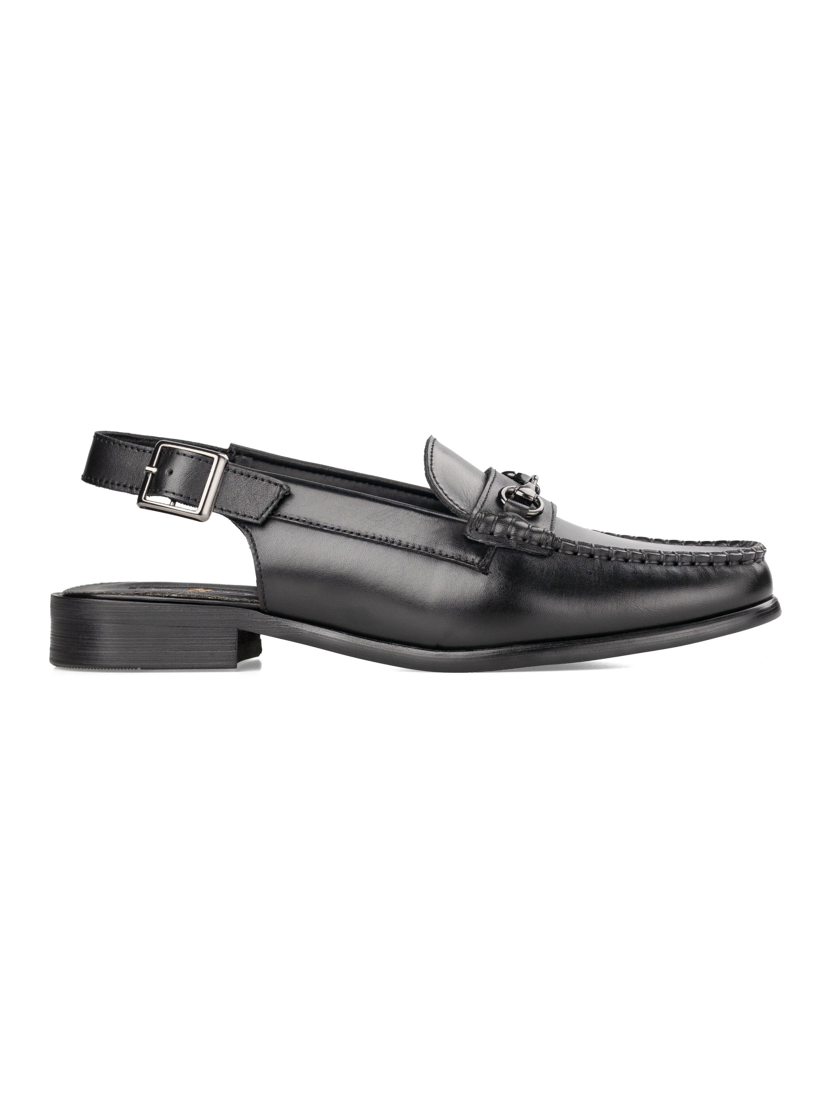 Viola Horsebit Slingback Sandal - Black Leather