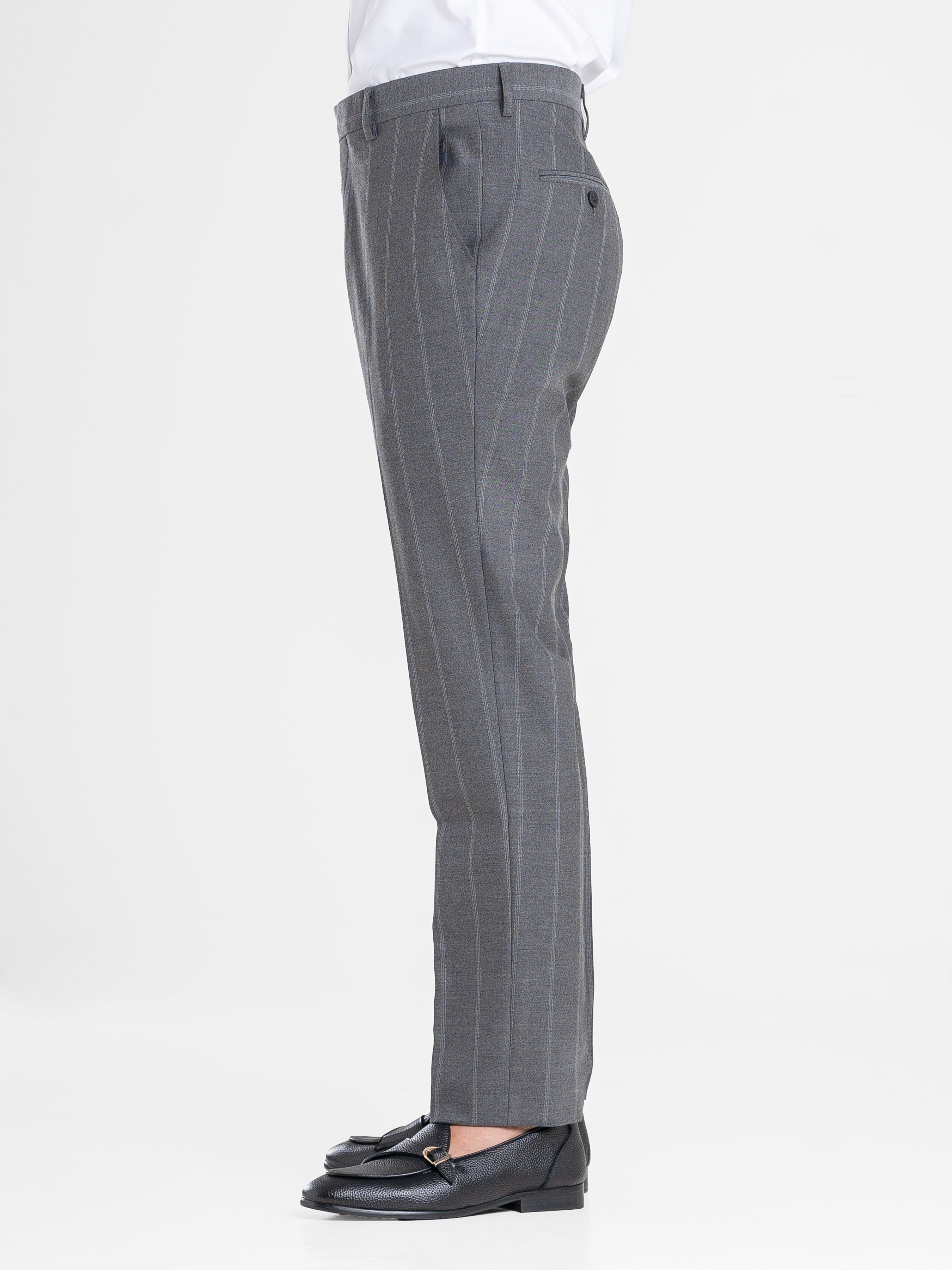 Trousers With Belt Loop -  Dark Grey Wide Stripes (Stretchable)