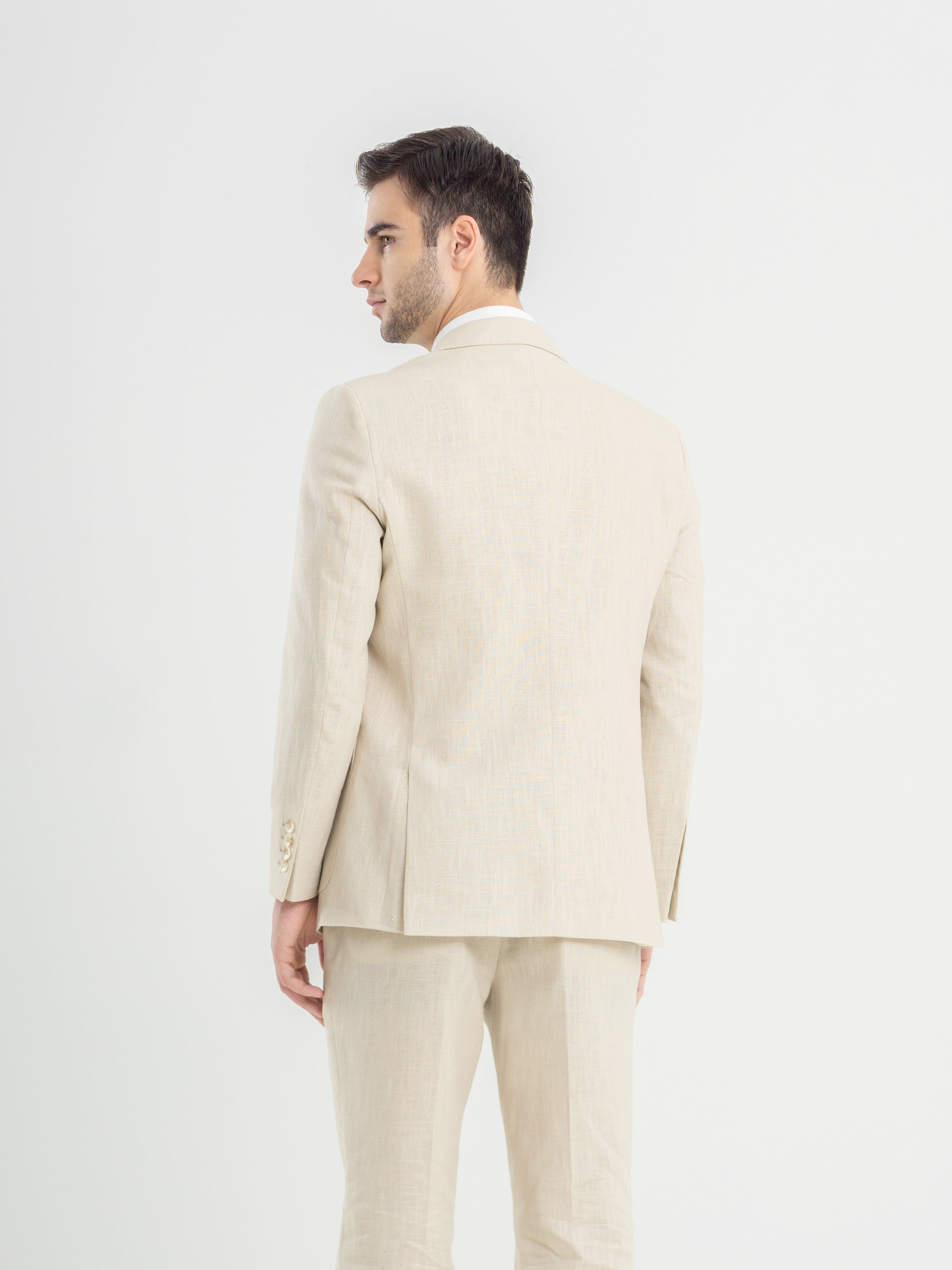 Single Breasted Suit Blazer - Linen Cream Plain (Peak Lapel)