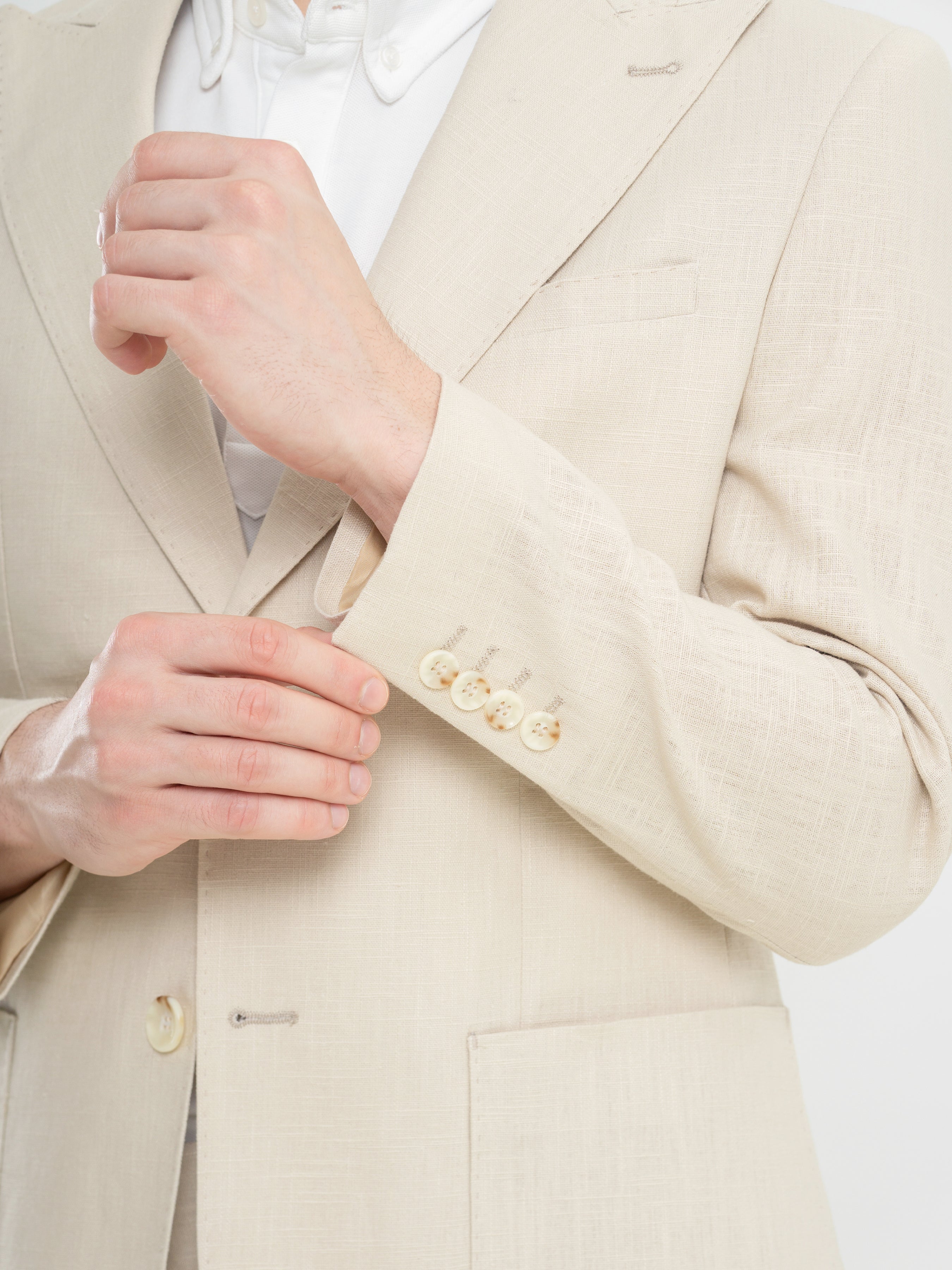 Single Breasted Suit Blazer - Linen Cream Plain (Peak Lapel)