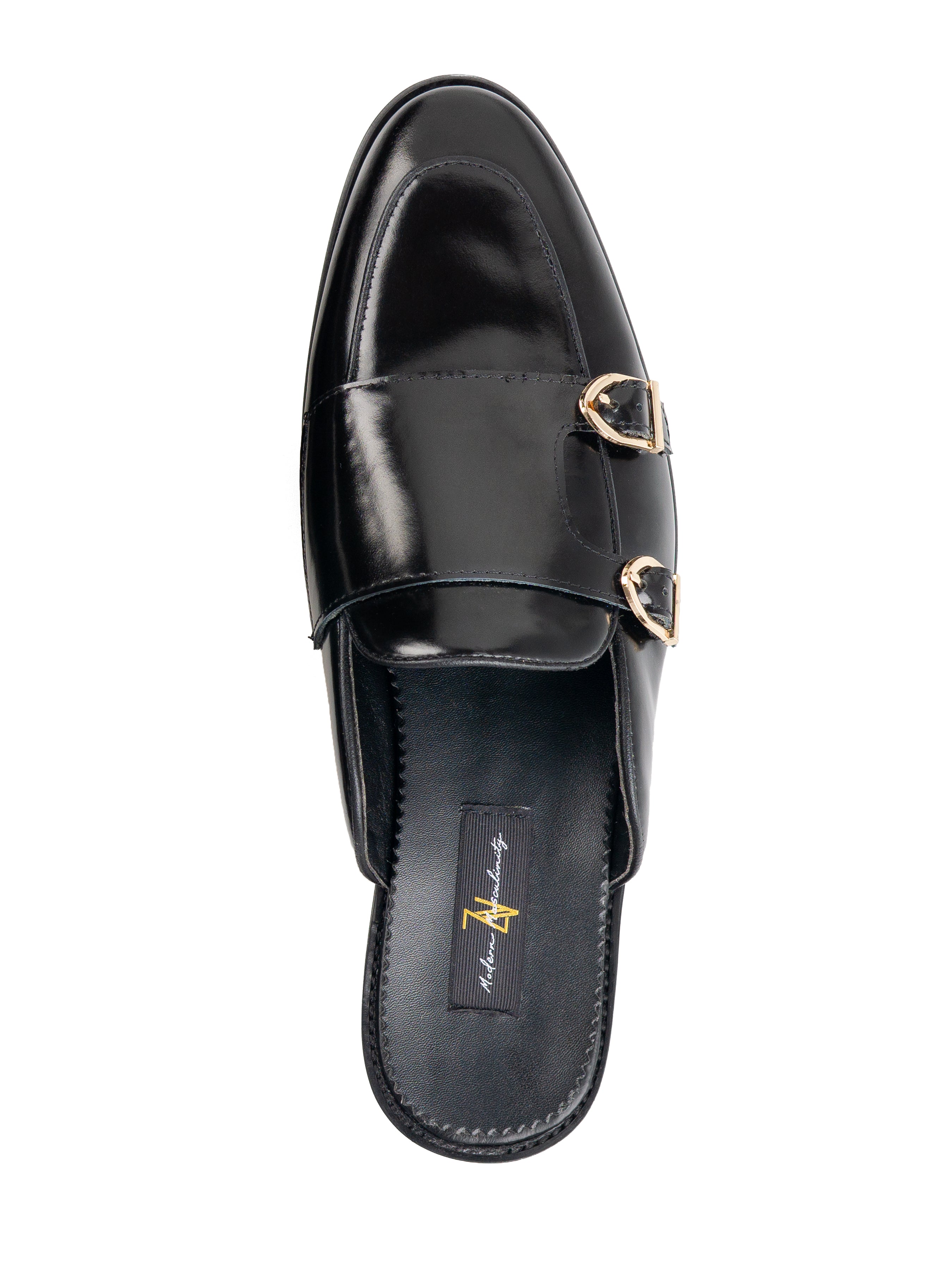 Mules Double Monk Strap - Black Patent Leather