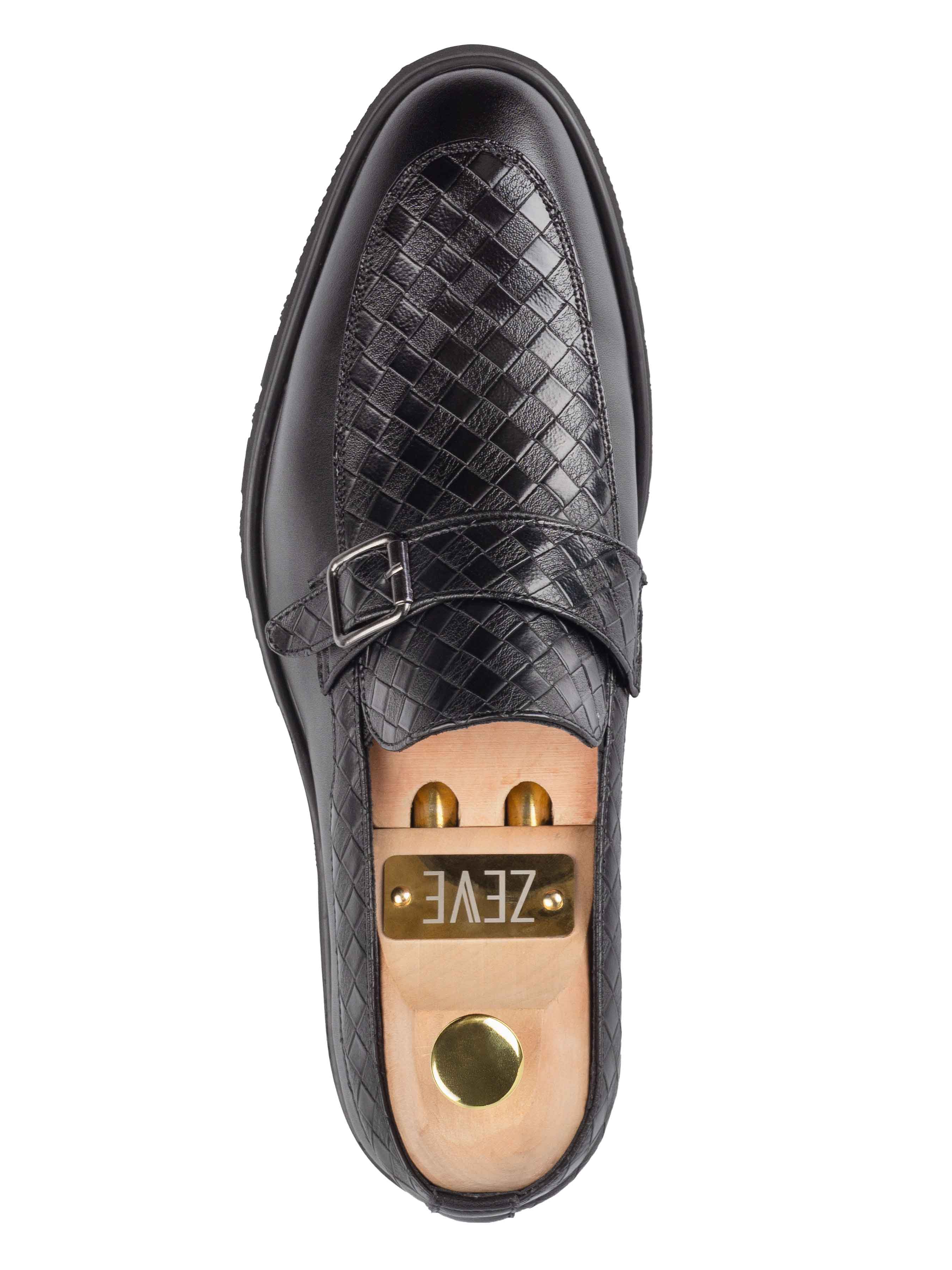 Oliver Single Strap Monk Loafer - Black Woven Leather (Flexi-Sole)