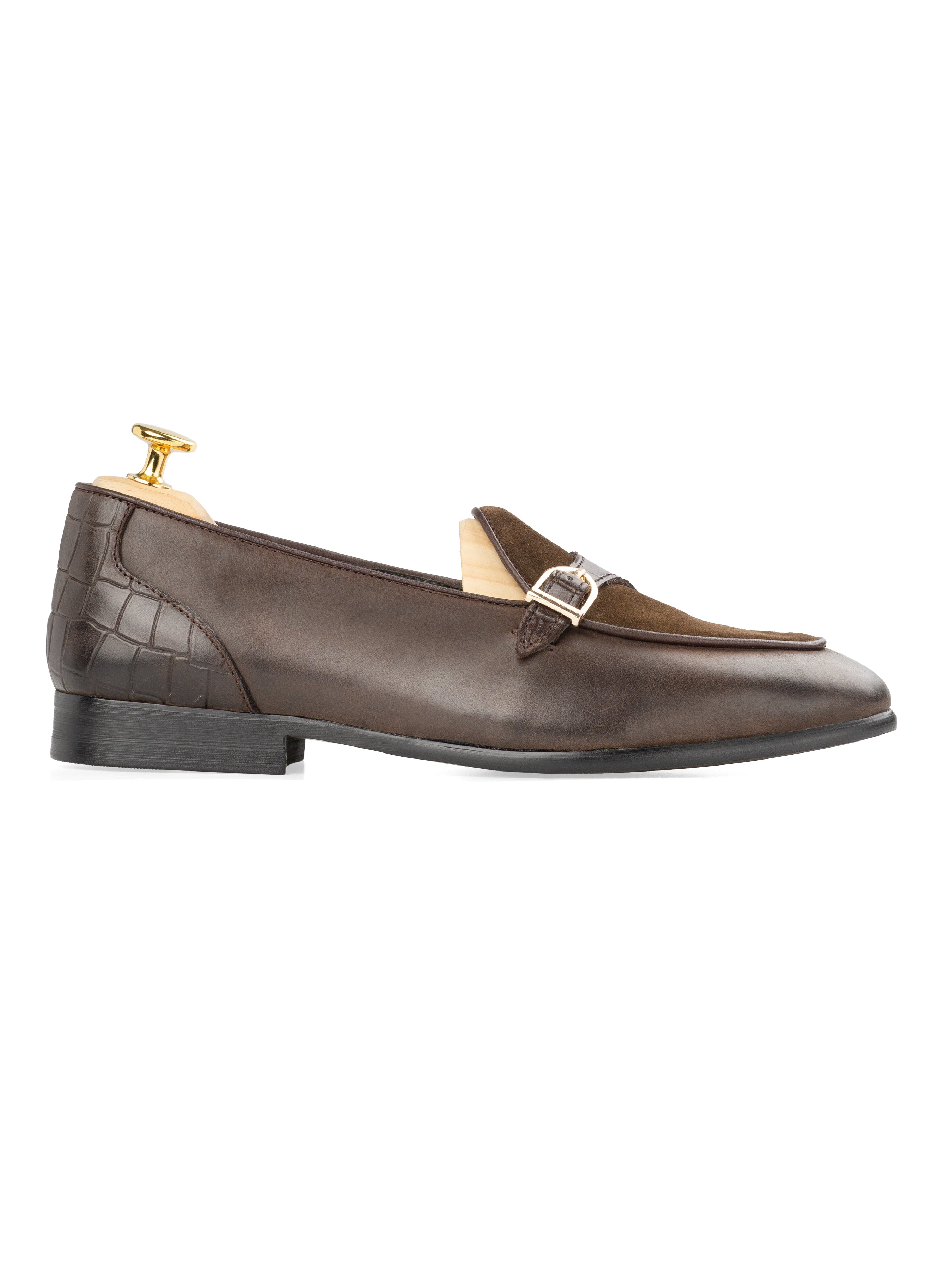 Theo Belgian Suede Loafer - Coffee Single Strap Croco