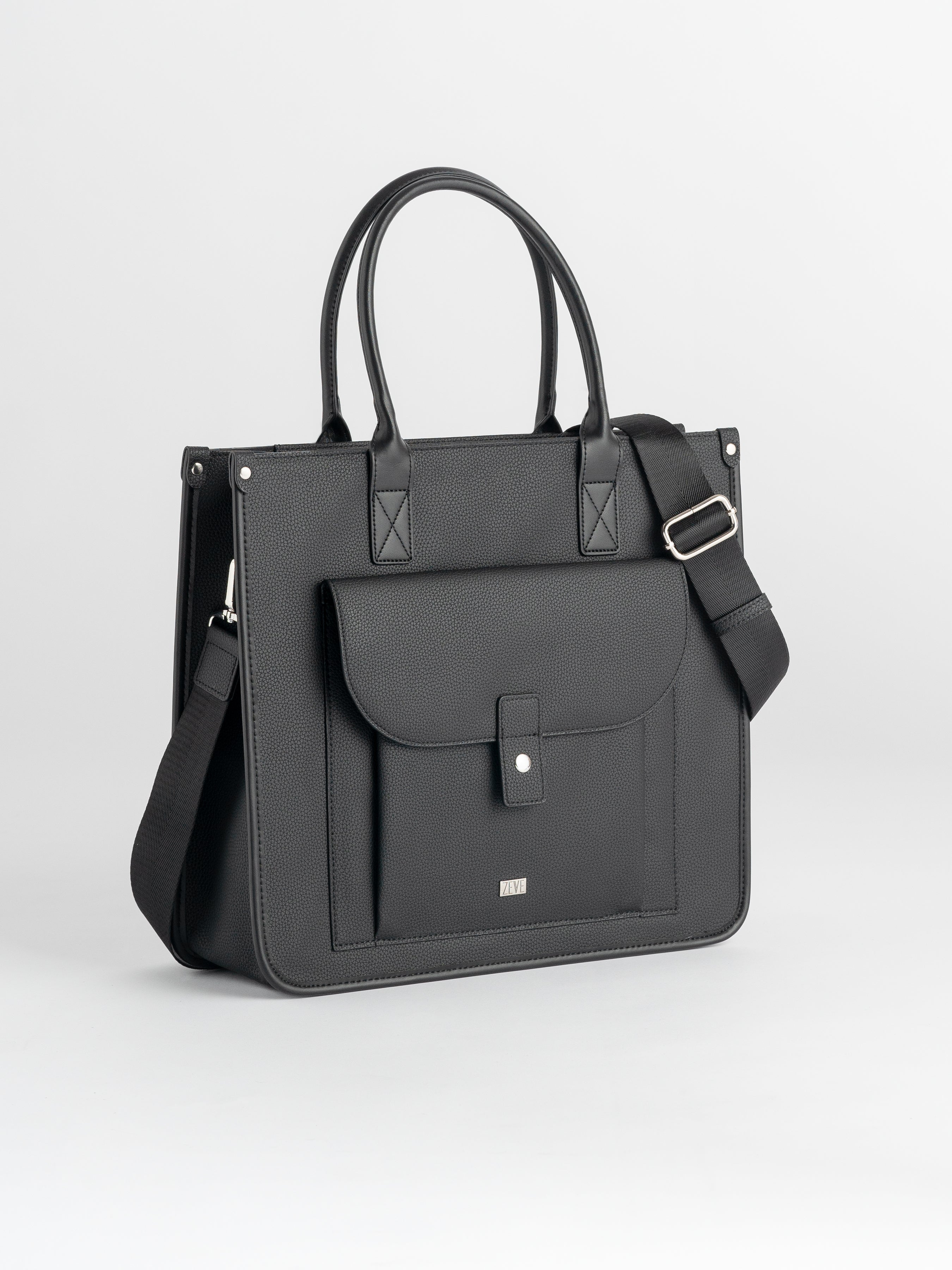 Ares Tote Bag With Zipper - Black Pebble